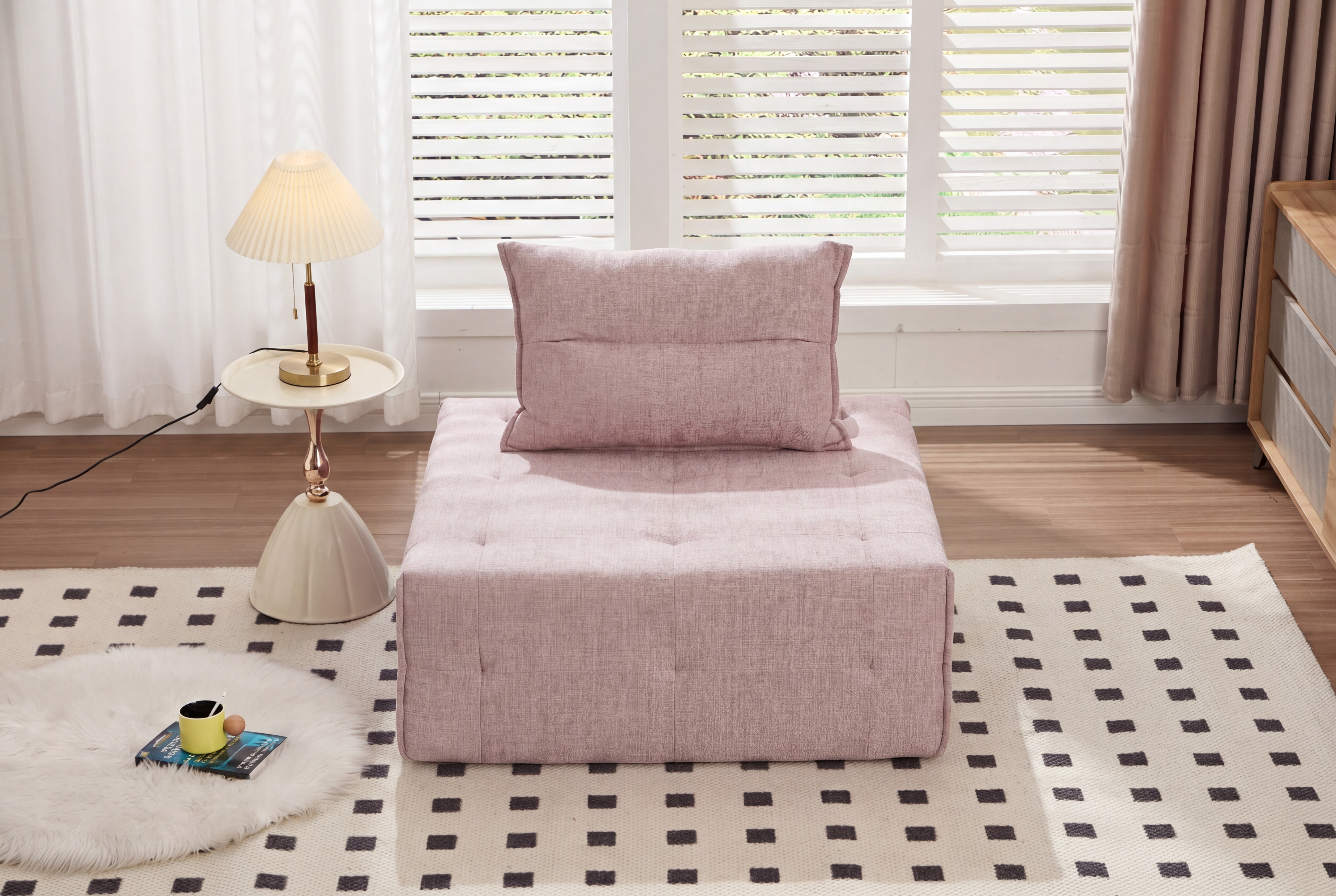 Causeuse modulaire assise profonde - Tissu chenille rose