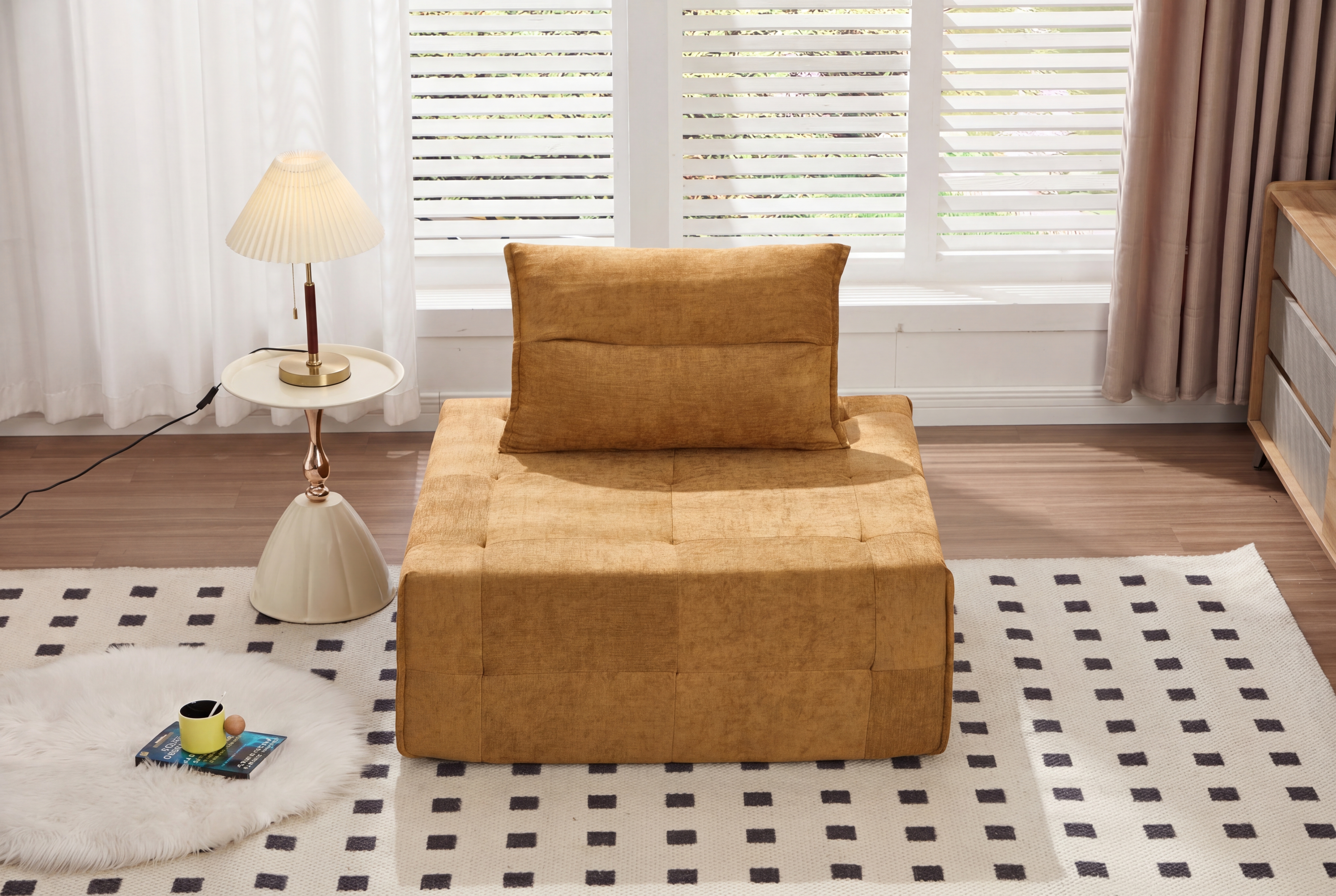 Causeuse modulaire assise profonde - Tissu chenille jaune