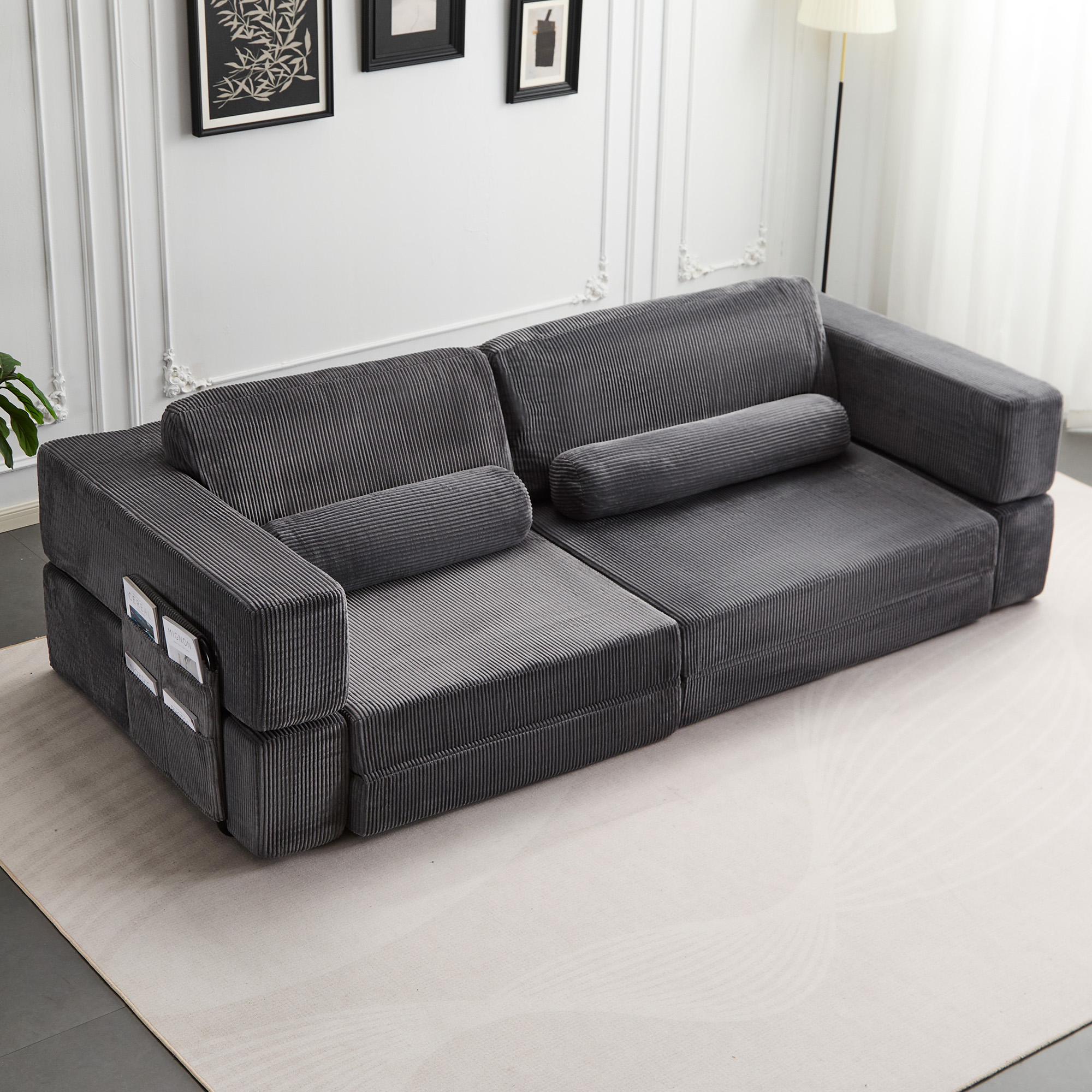 Canapé modulable château, extension instantanée, gris foncé