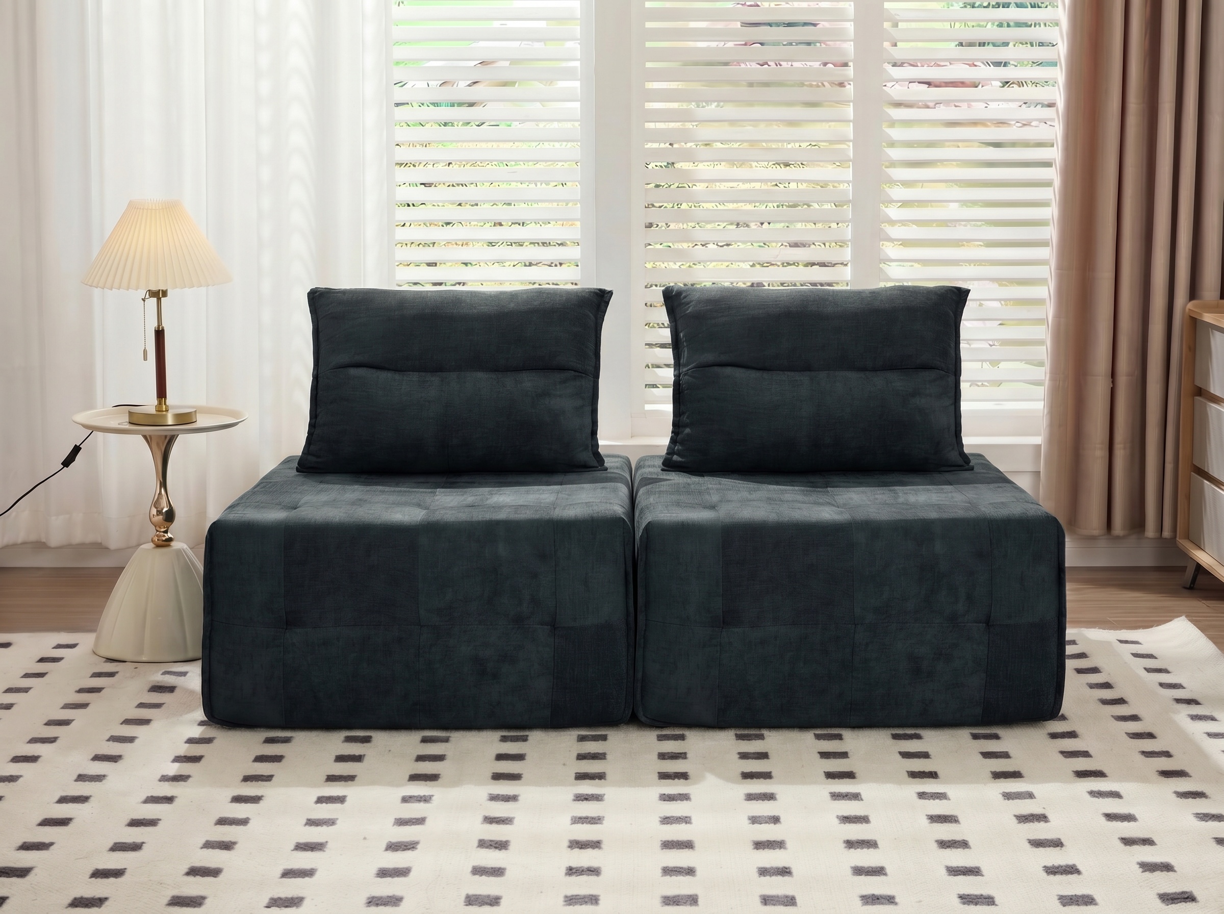 Canapé modulaire assise profonde 2 pcs, dossier ajustable, noir