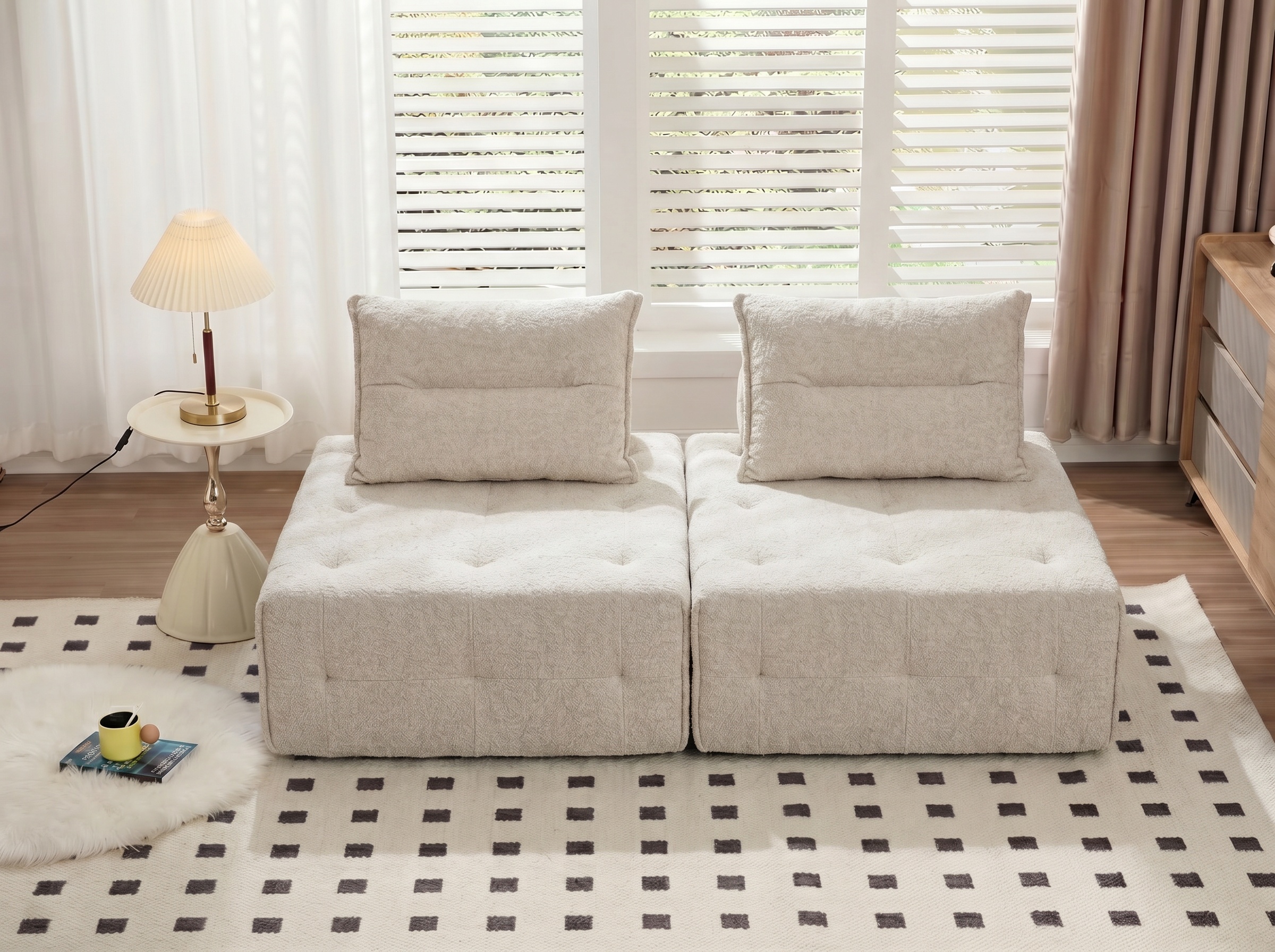 Canapé modulaire assise profonde 2 pcs, dossier ajustable, beige