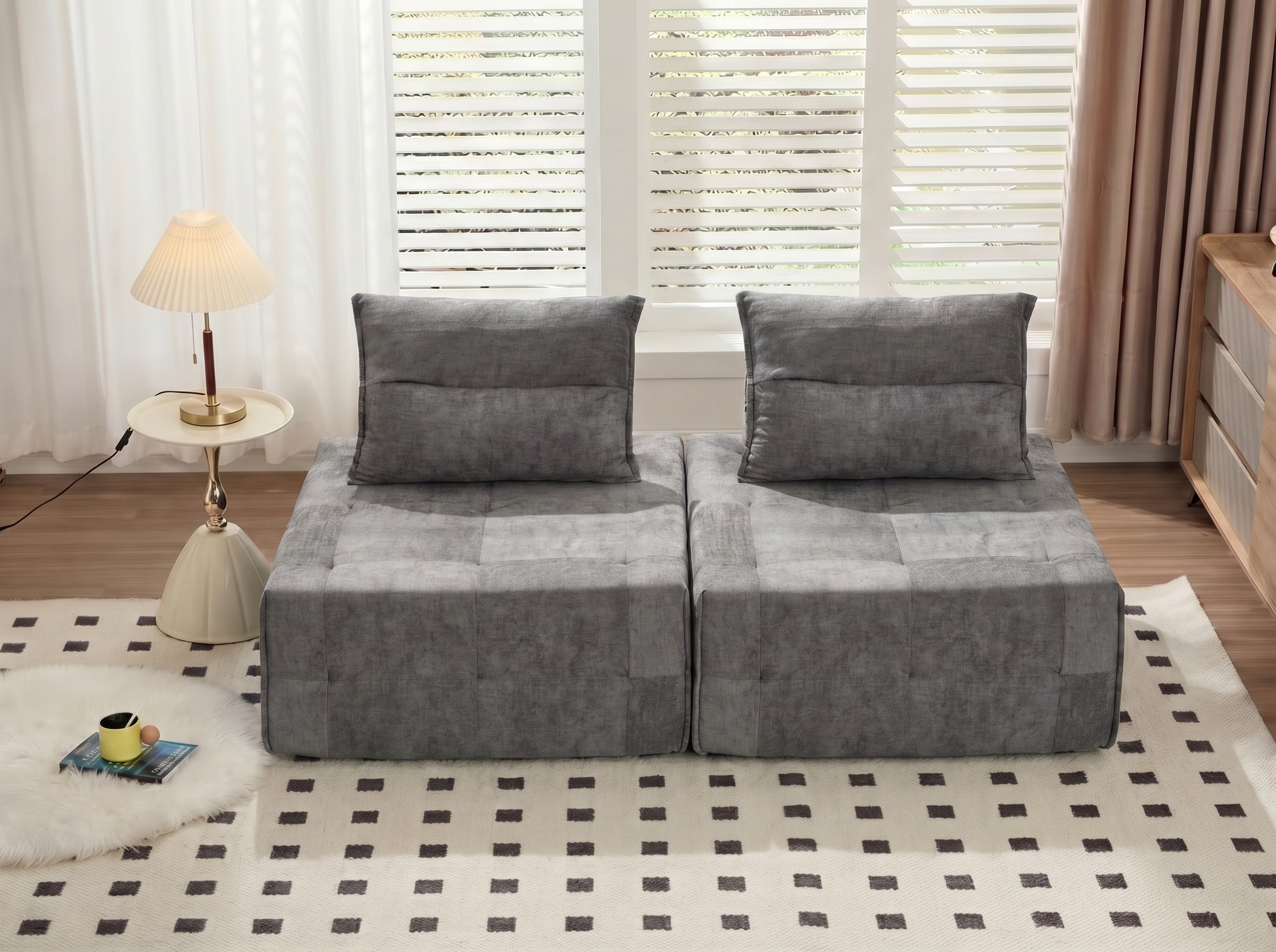 Sofa modulaire dossier ajustable 39,37 po gris 2 pièces