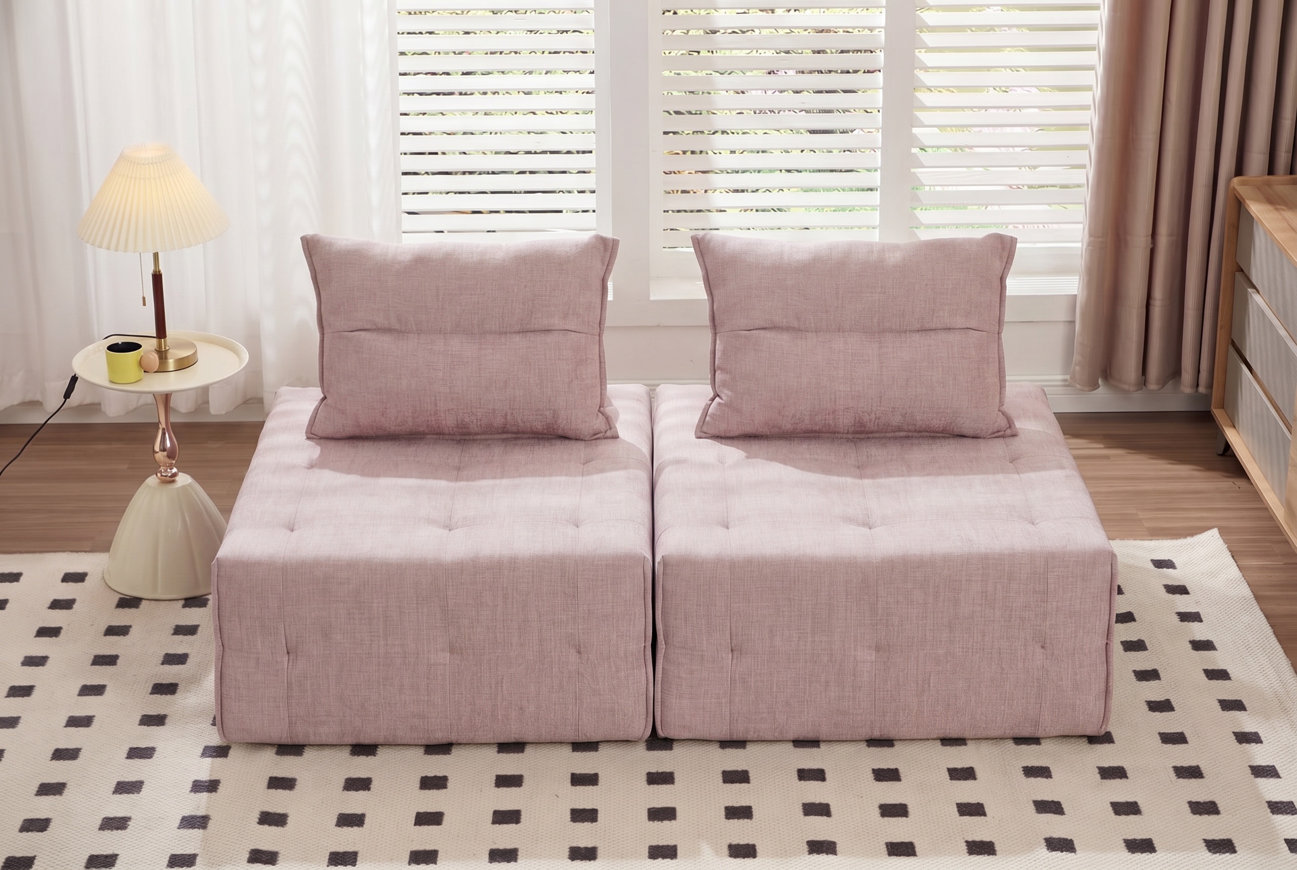 Causeuse modulaire 39,37", dossier ajustable, rose, 2 pièces