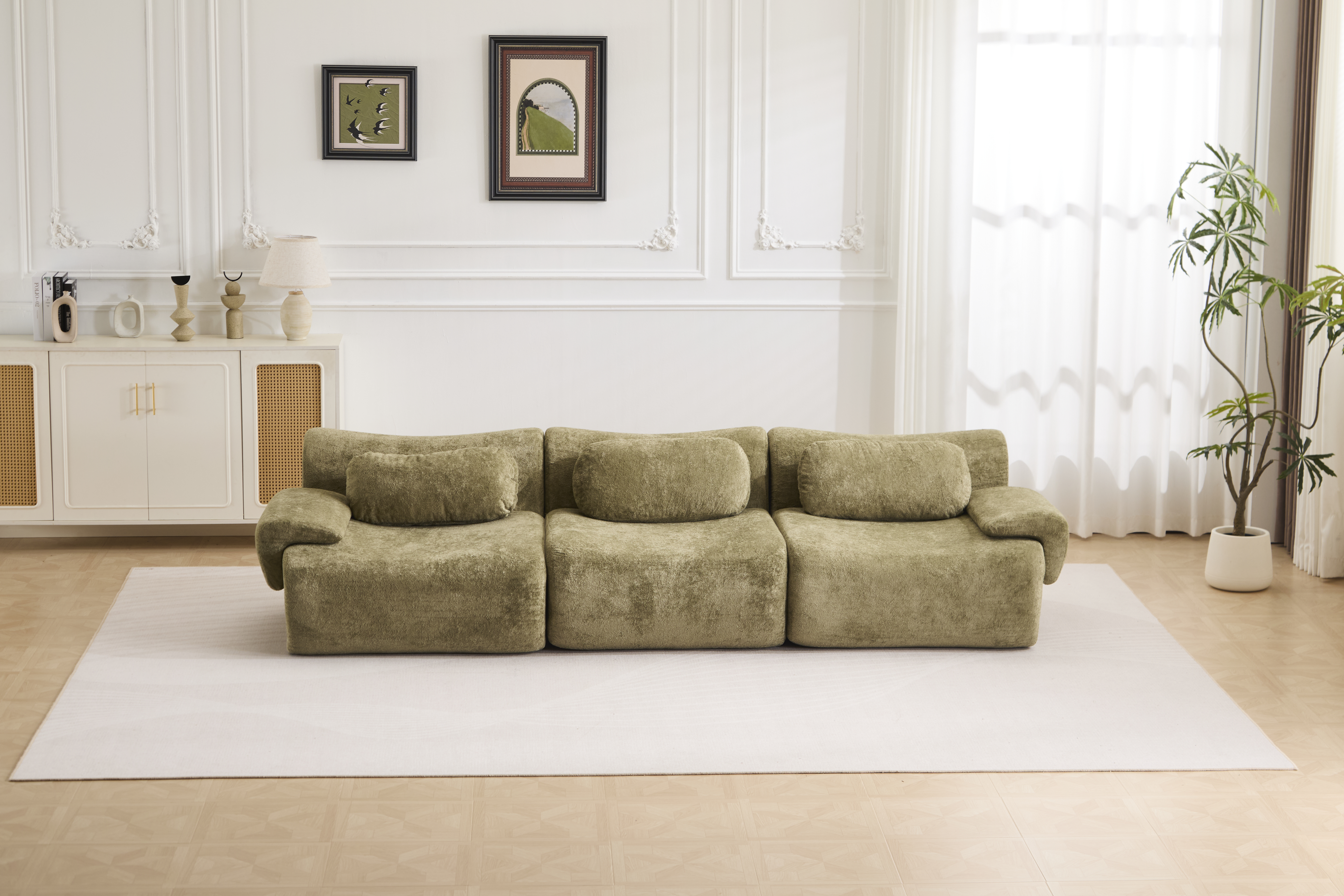Canapé-lit modulaire convertible velours lapin vert, assemblage requis