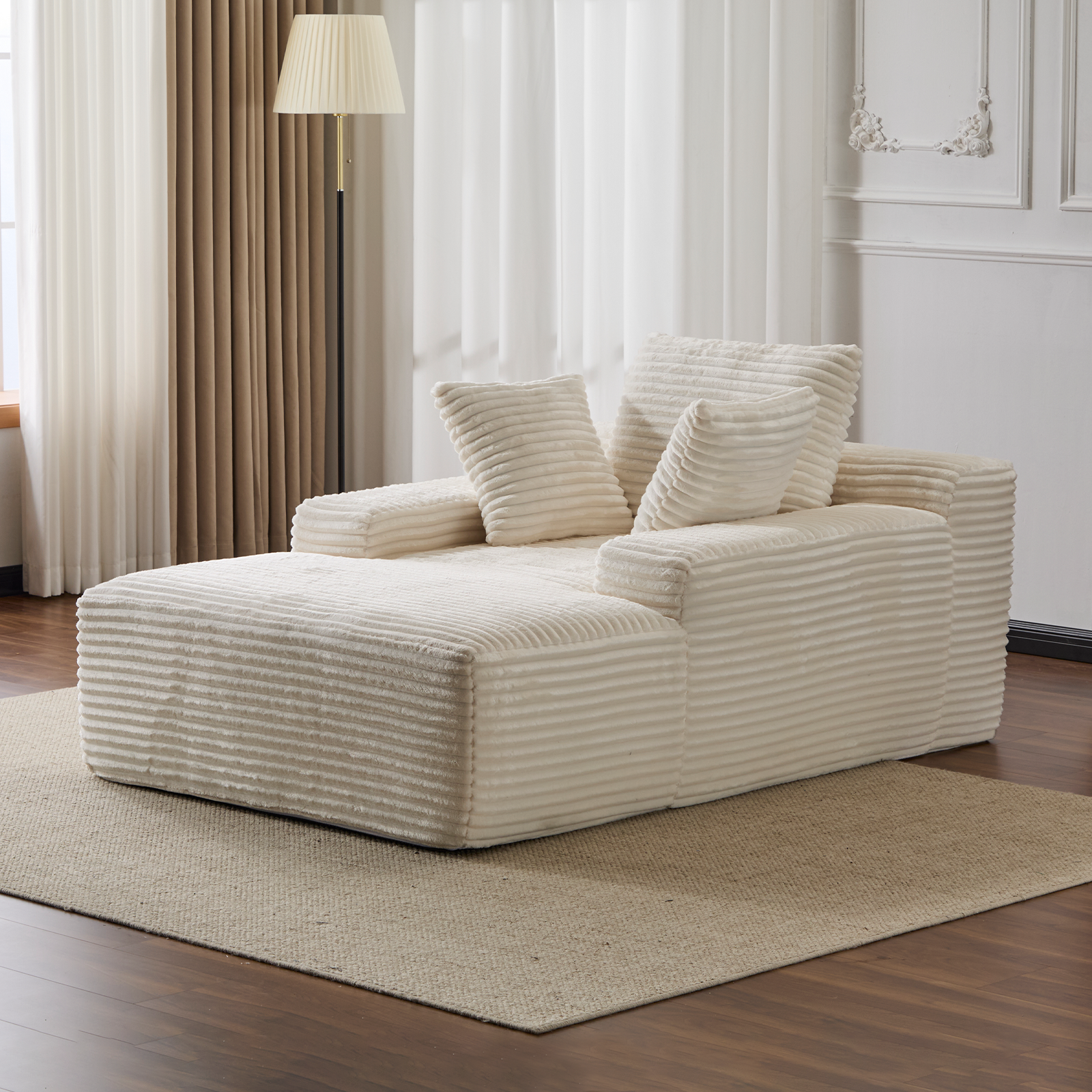 Causeuse géante velours blanc 3 coussins sans assemblage