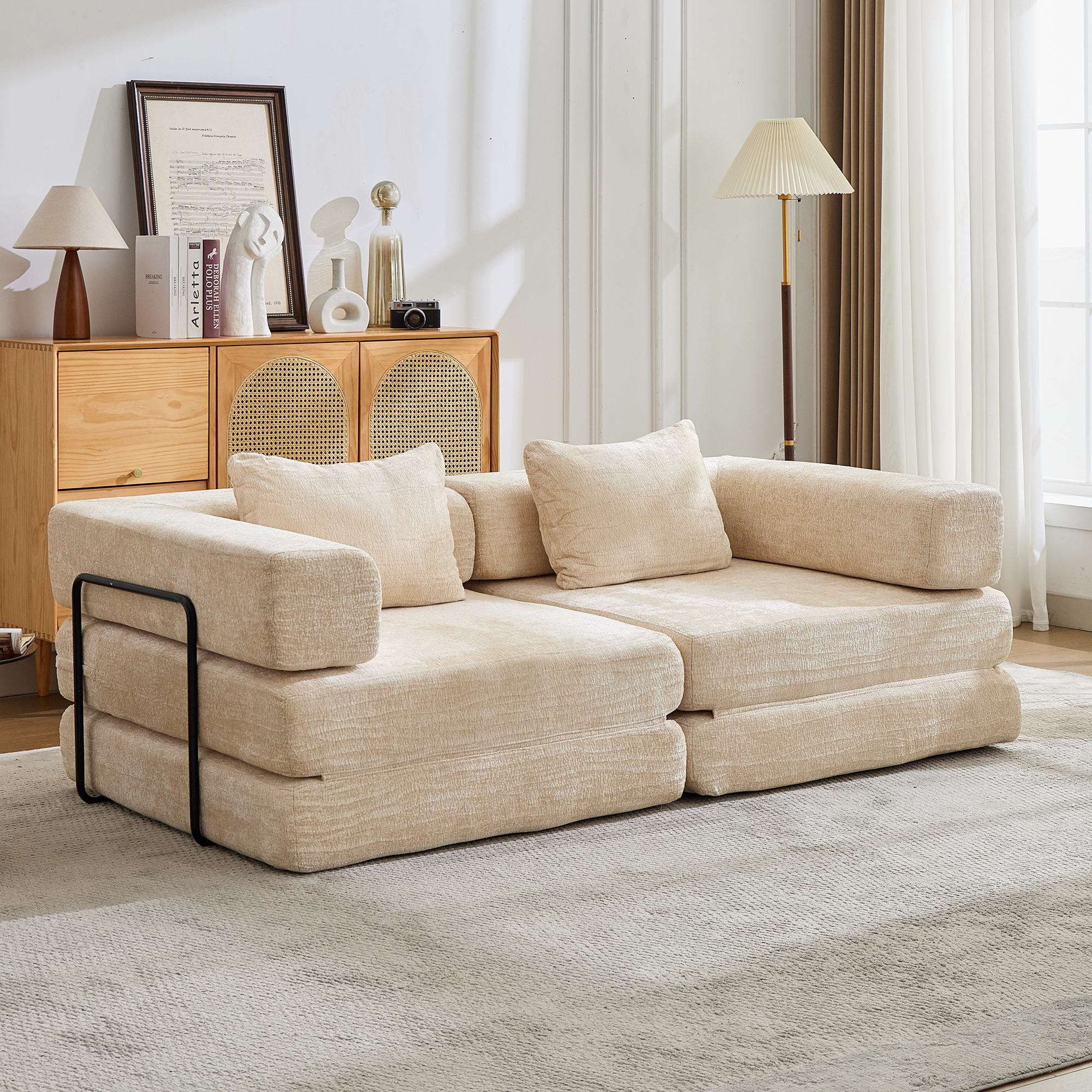 Canapé compression convertible, sofa modulaire sans assemblage beige