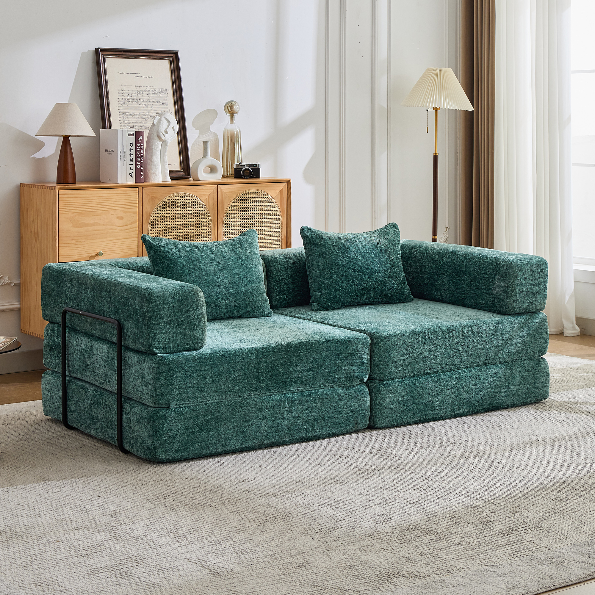 Causeuse convertible plancher vert foncé chenille