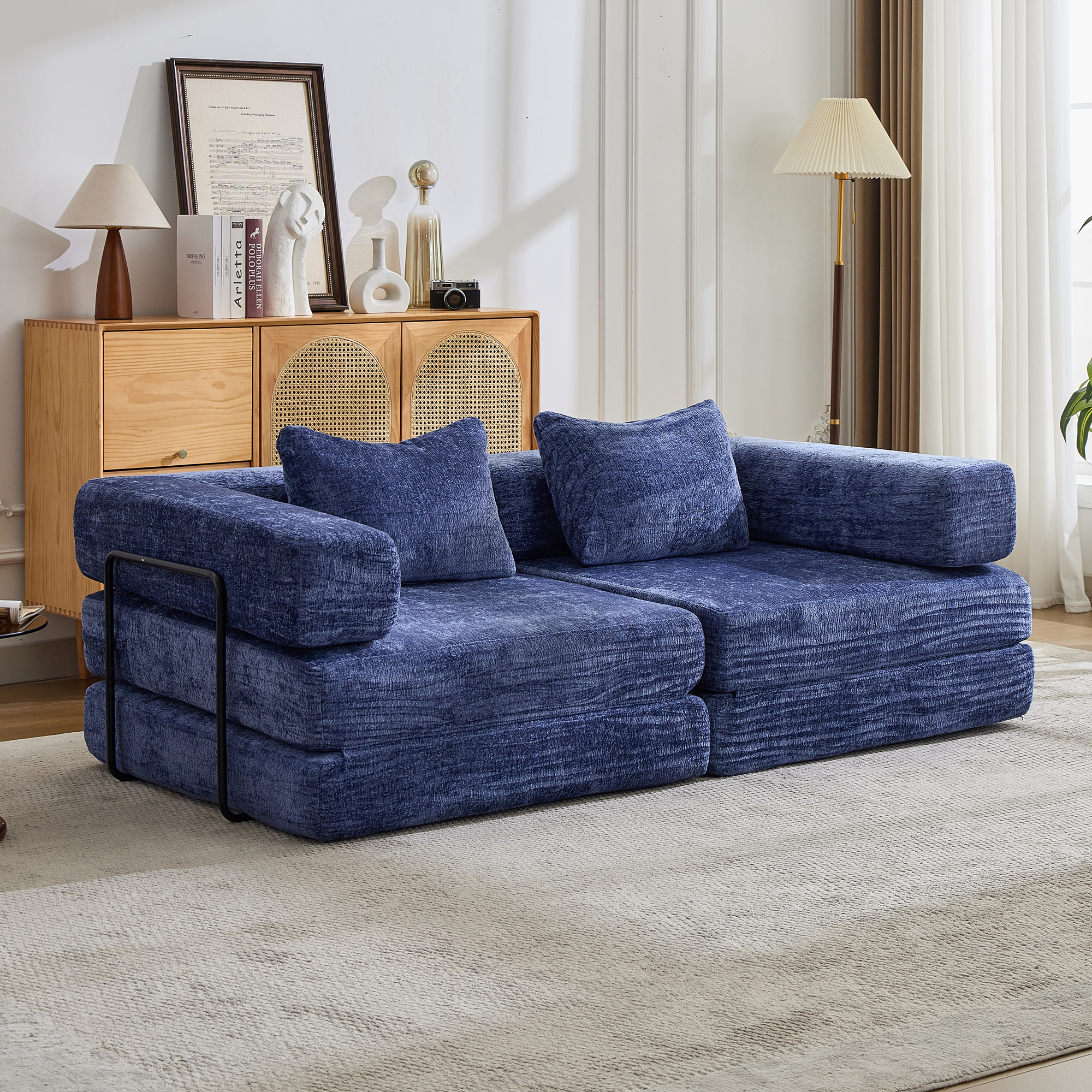 Causeuse convertible plancher bleu foncé chenille