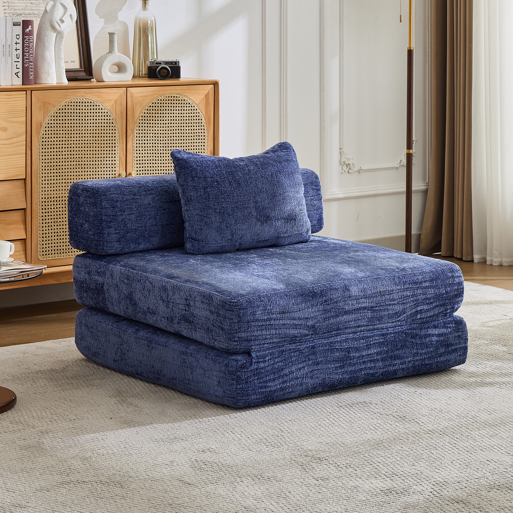 Sofa convertible 1 place chenille bleu foncé