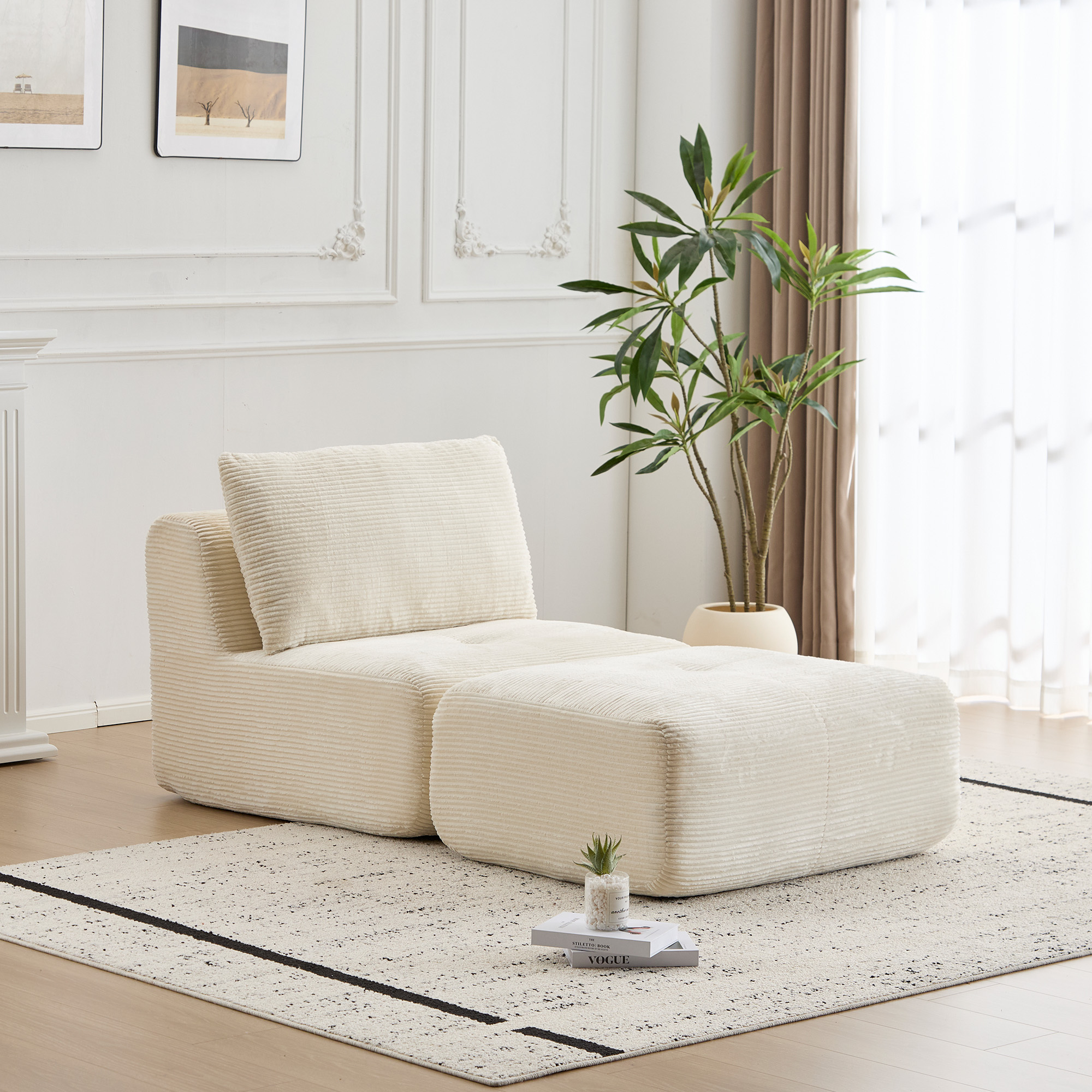 Canapé mémoire mousse compressé méridienne velours beige modulaire