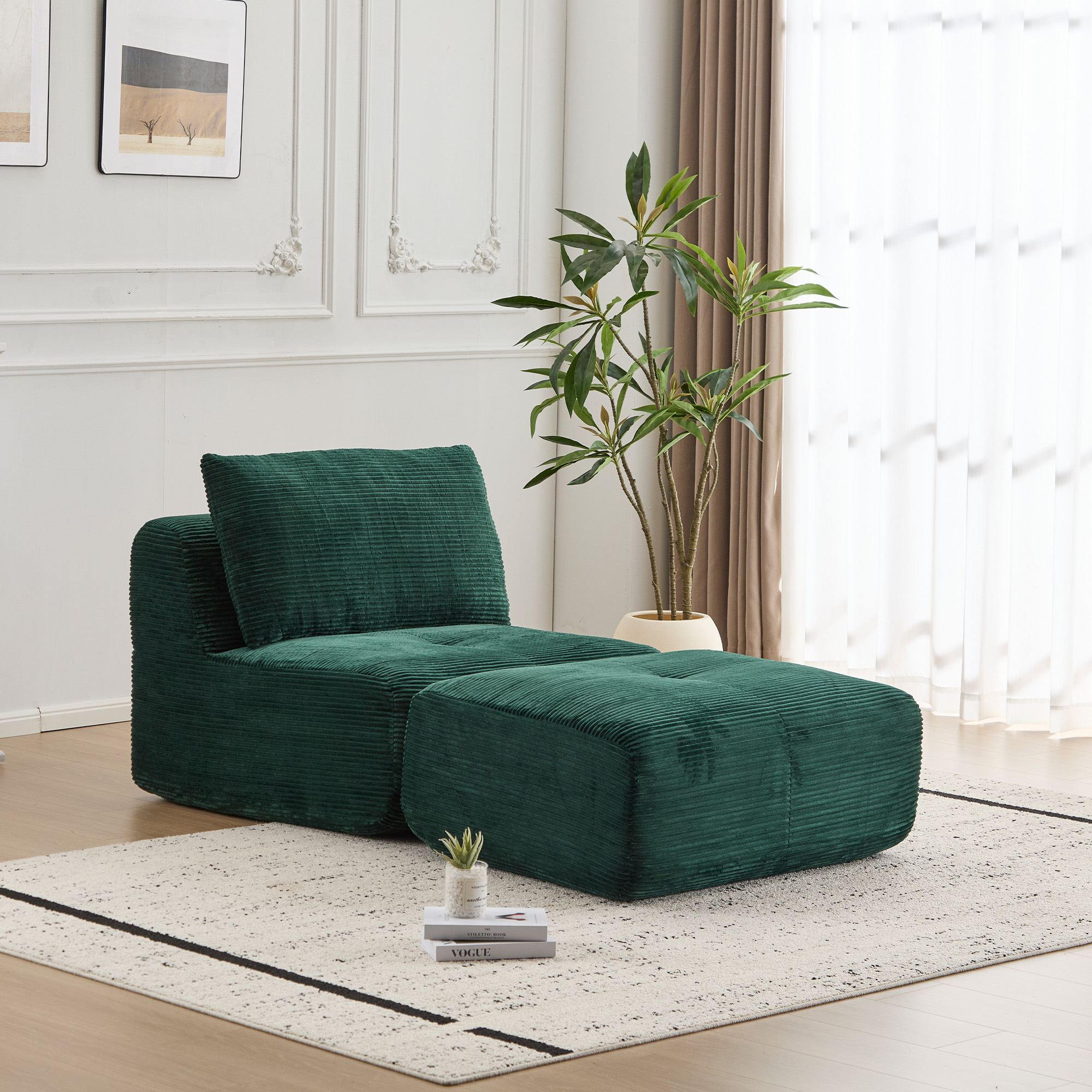 Sofa modulaire mousse mémoire, chaise longue, vert