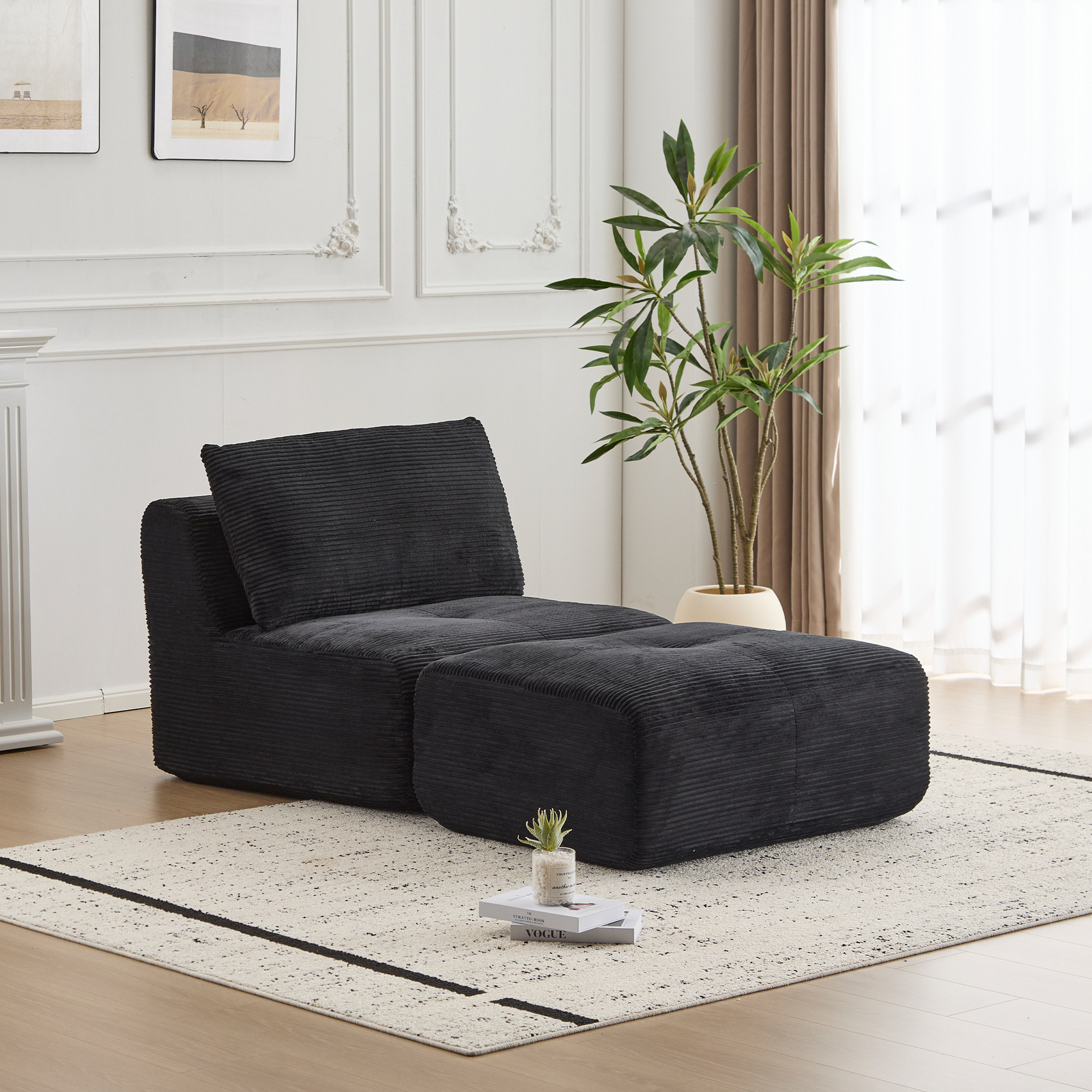 Sofa modulaire mousse mémoire, chaise longue, noir