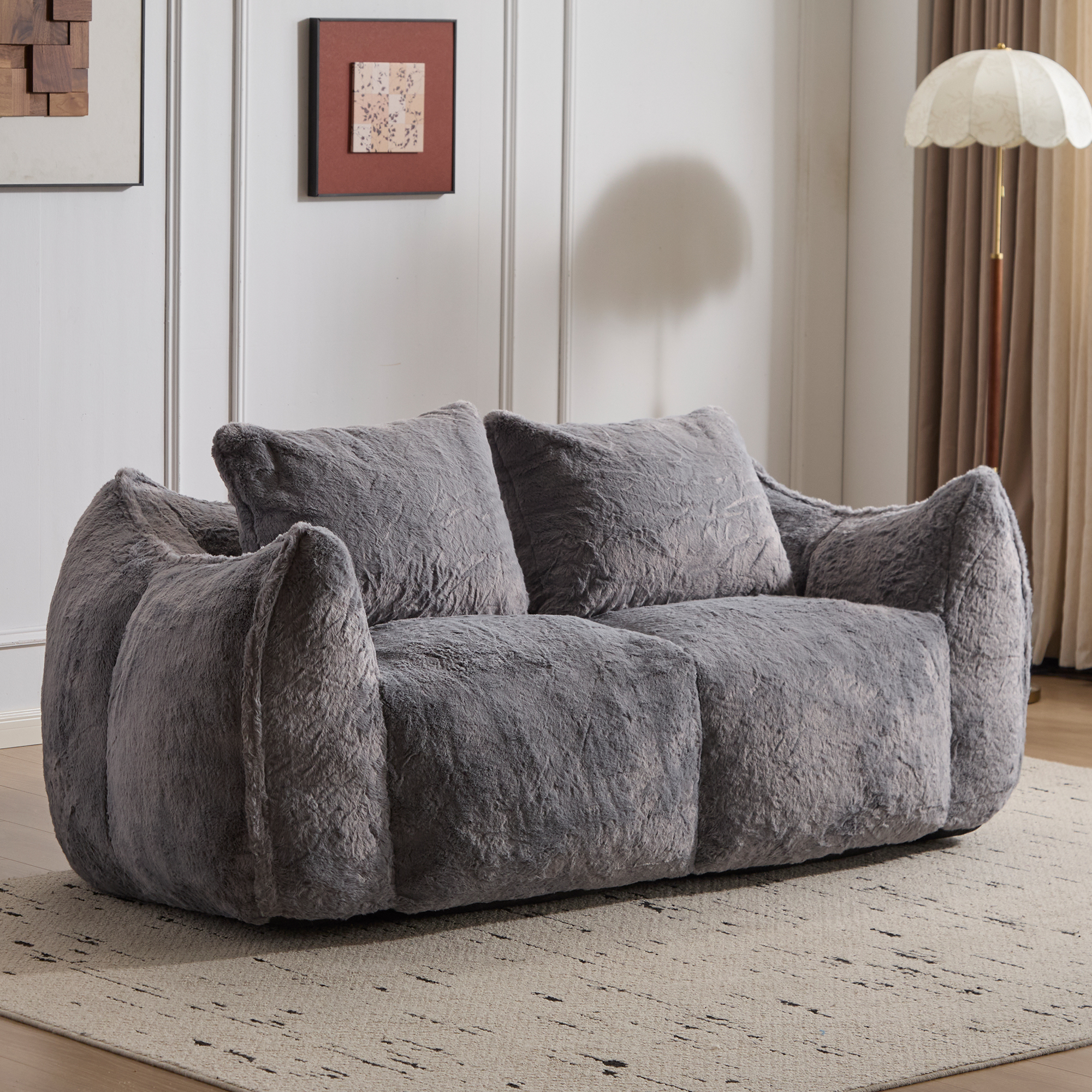 Pouf géant ultra doux canapé gris sans assemblage
