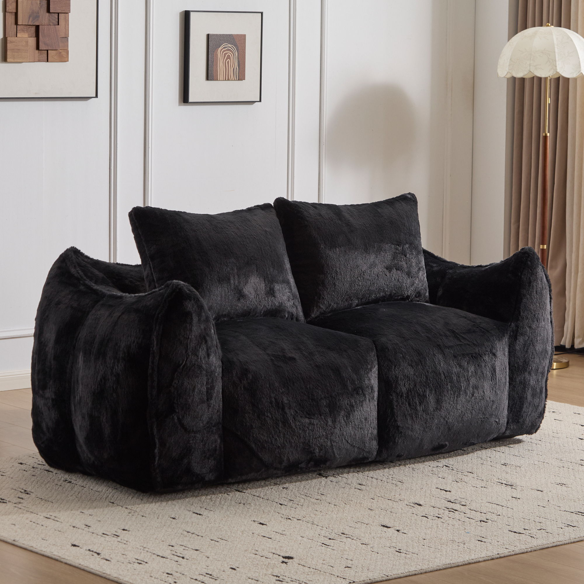 Pouf géant ultra doux canapé noir sans assemblage