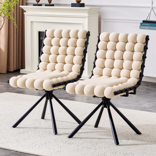 Chaises bulle beige 2 pc, pieds noirs, velours, moderne