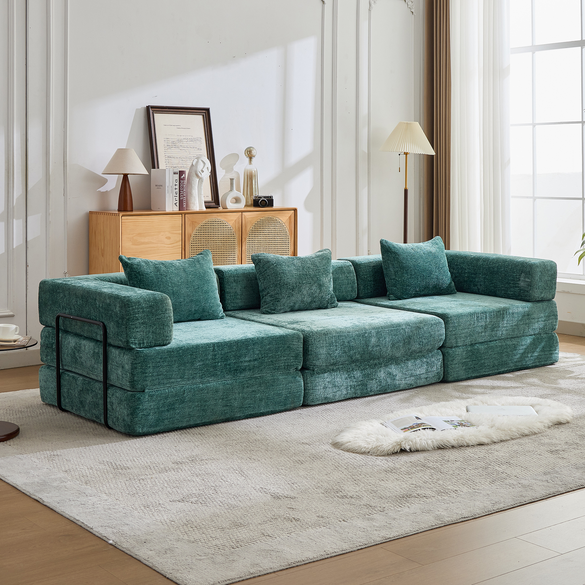 Causeuse convertible vert foncé chenille modulaire