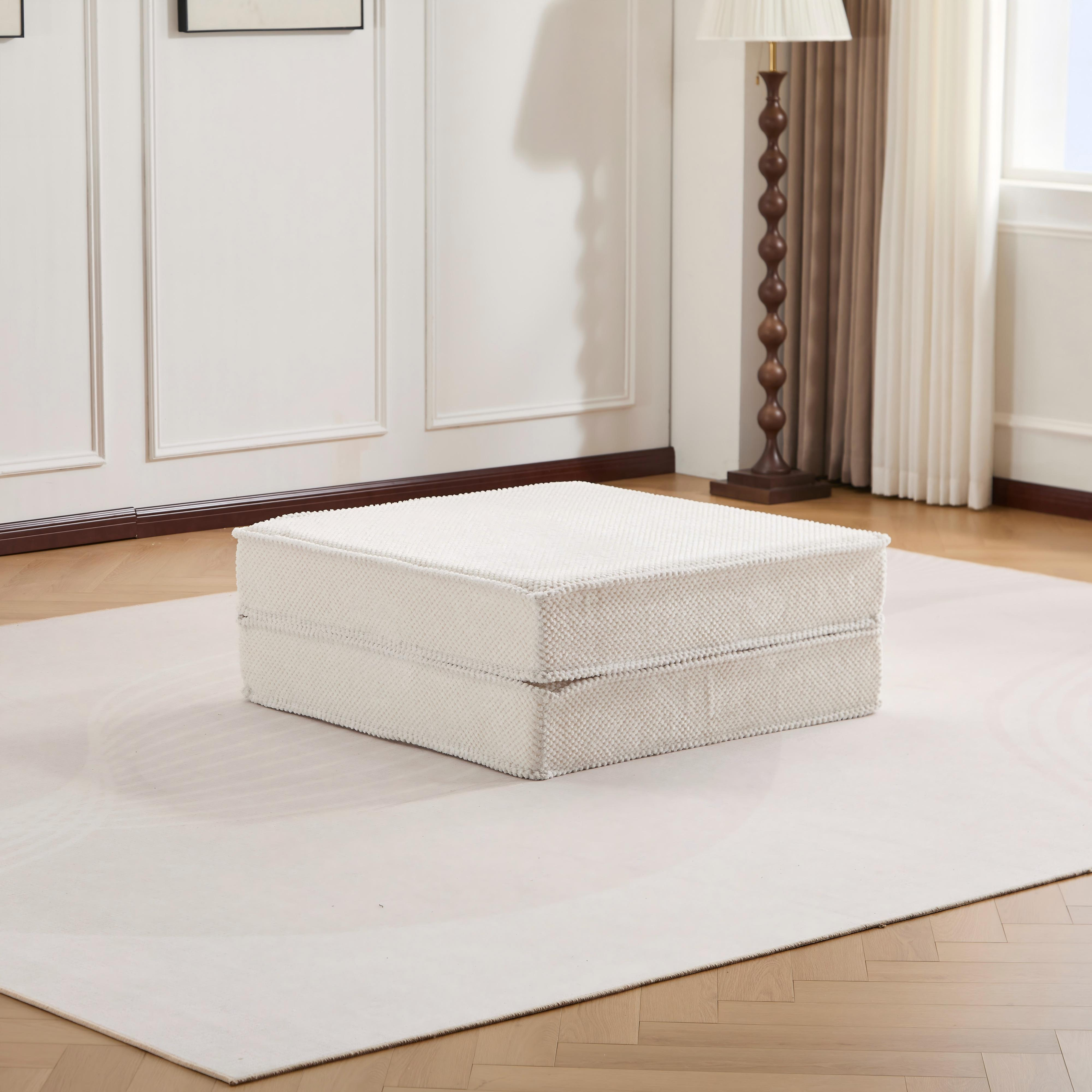 Canapé Mahjong modulable, tissu molleton, ottoman, blanc