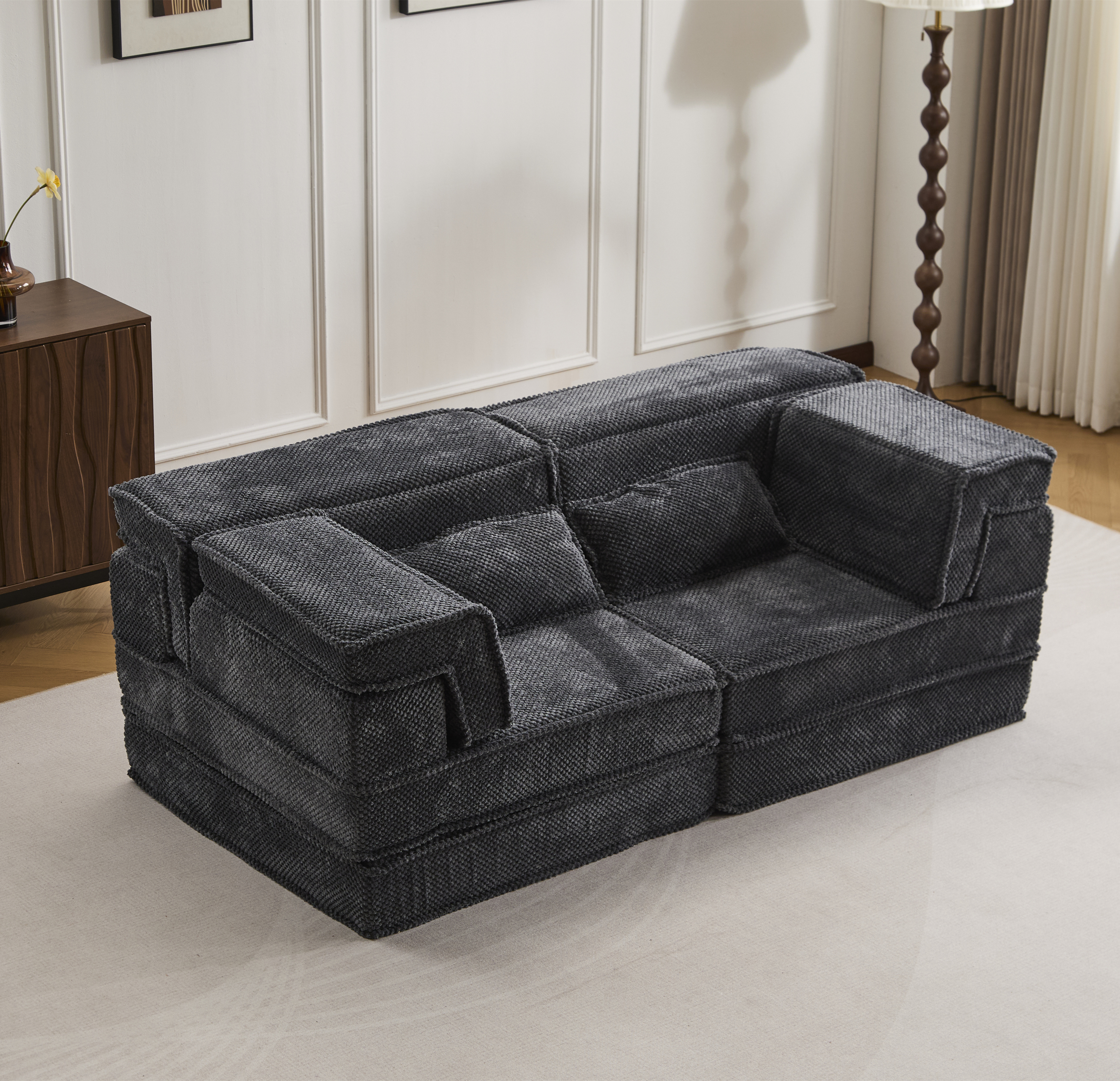 Canapé Mahjong convertible gris foncé, sans assemblage