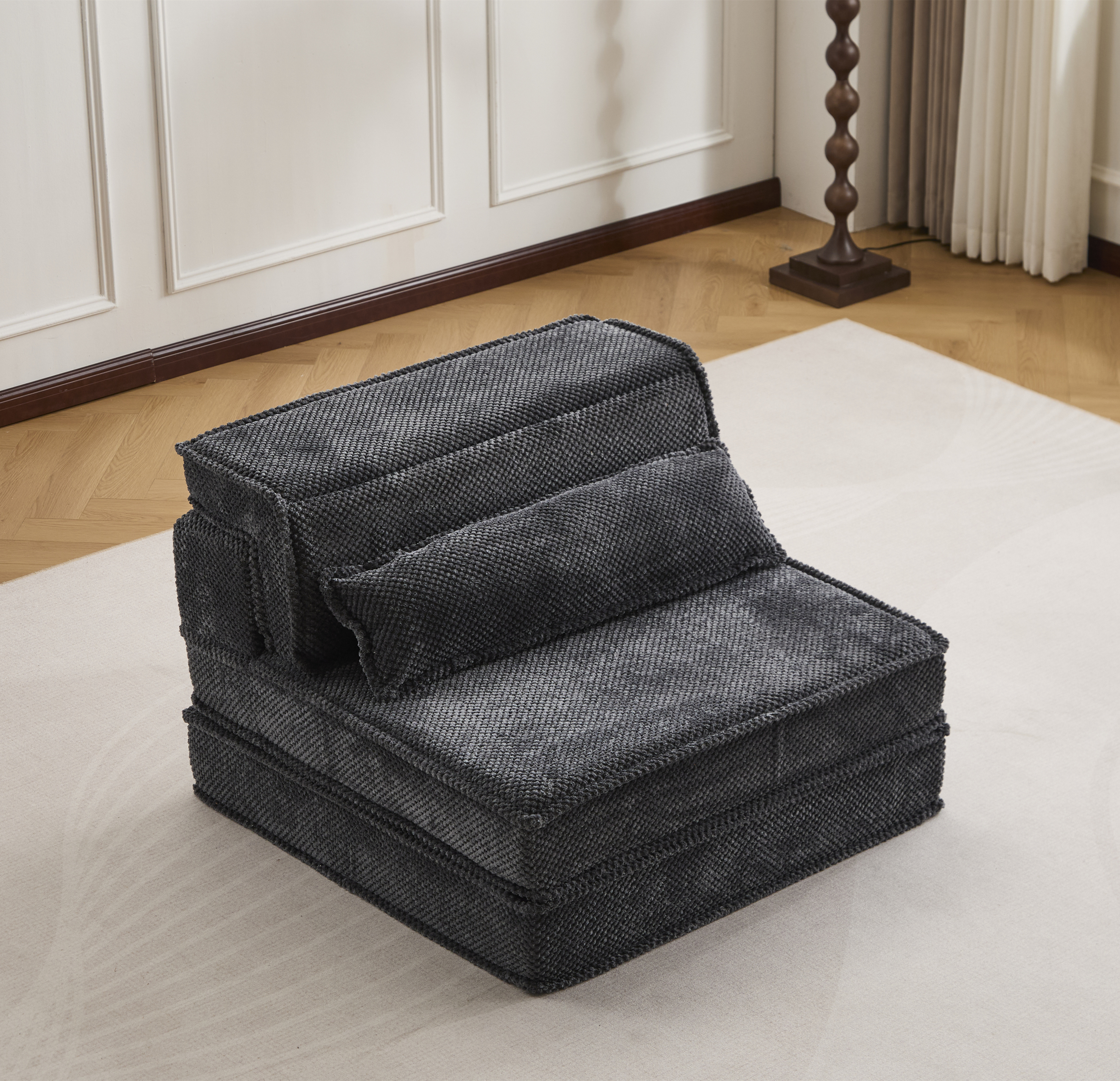 Sofa Mahjong convertible, modulaire, sans assemblage, gris foncé