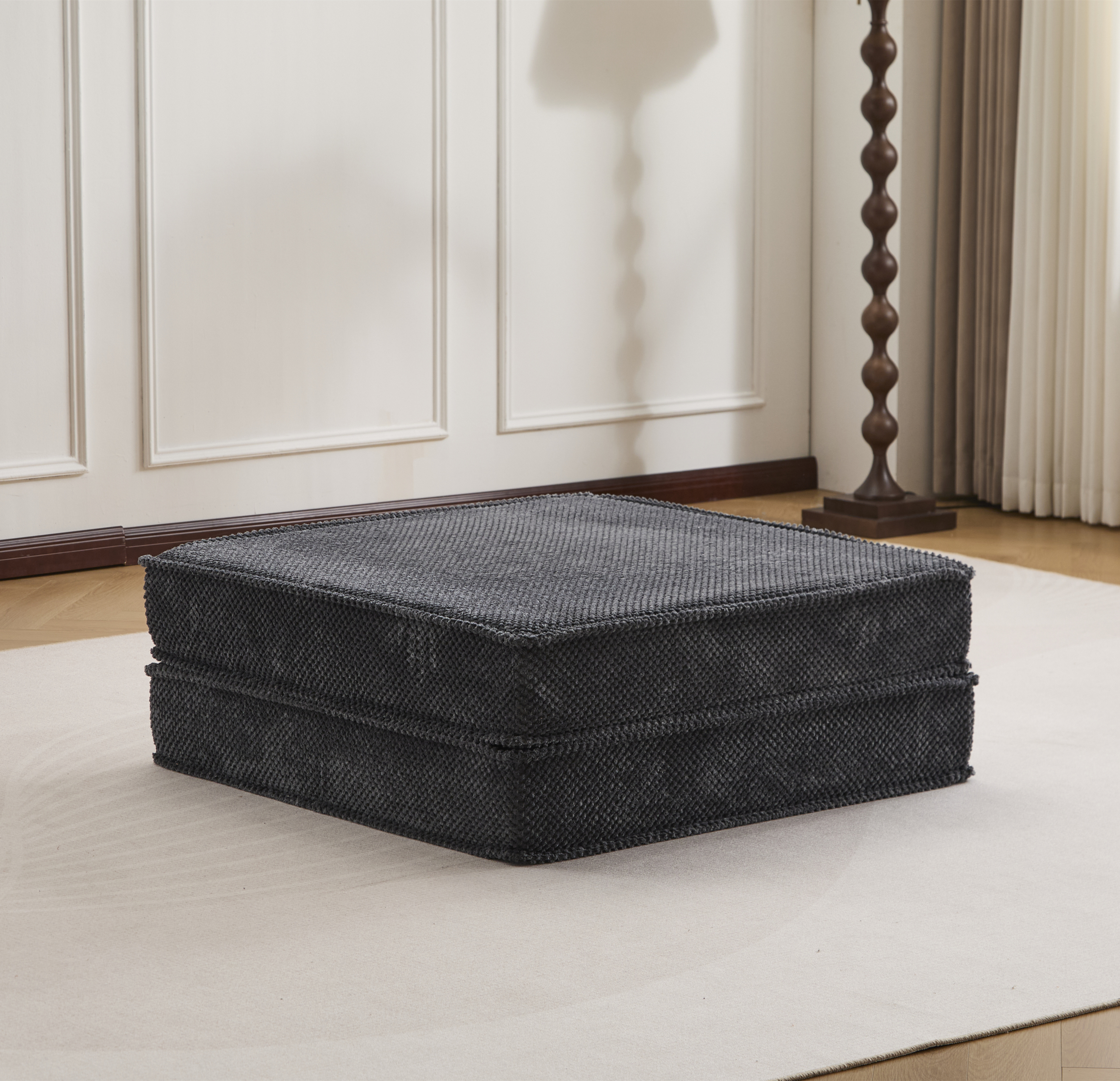 Causeuse Mahjong convertible avec ottoman, gris foncé