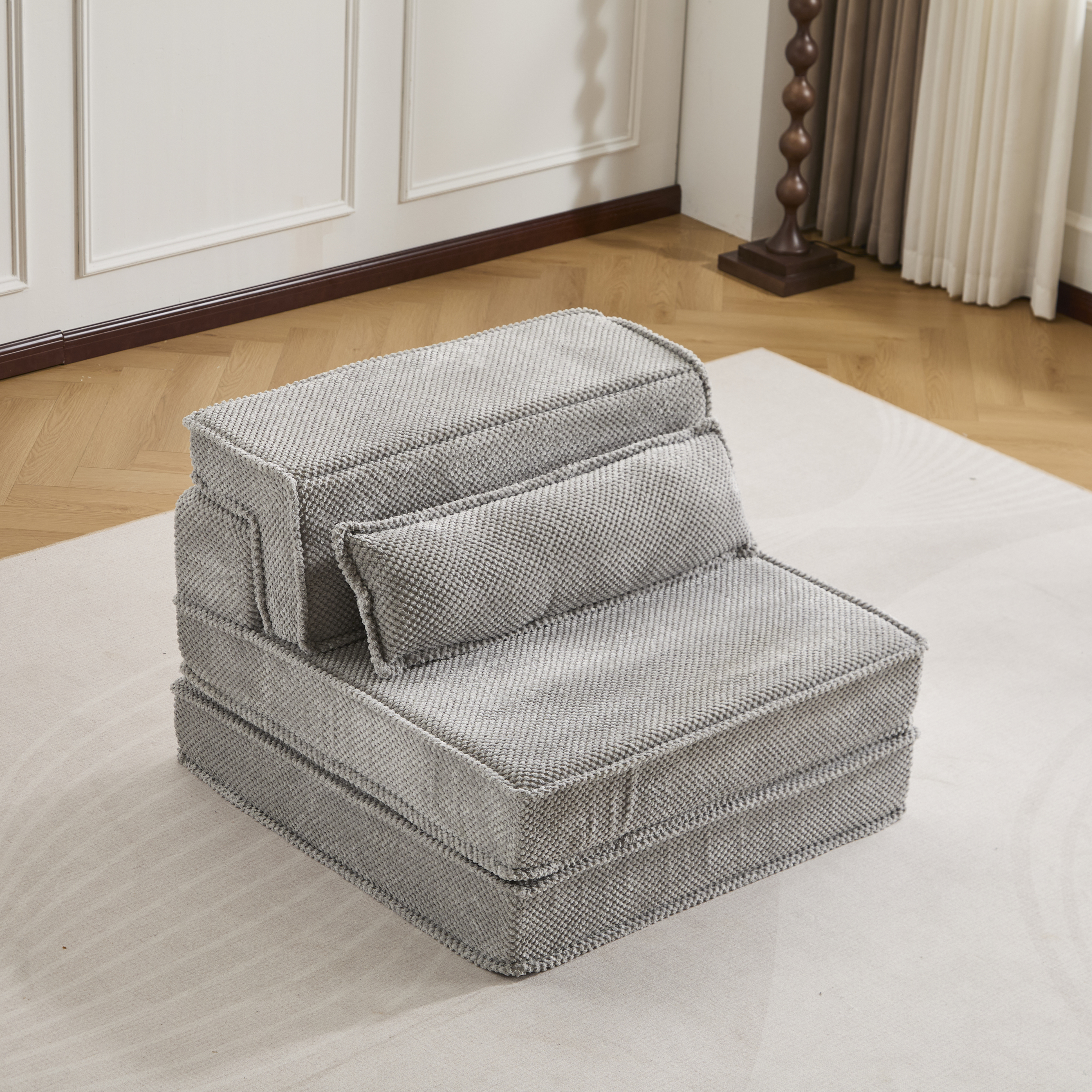 Sofa modulaire sans armature corduroy, convertible, gris pâle
