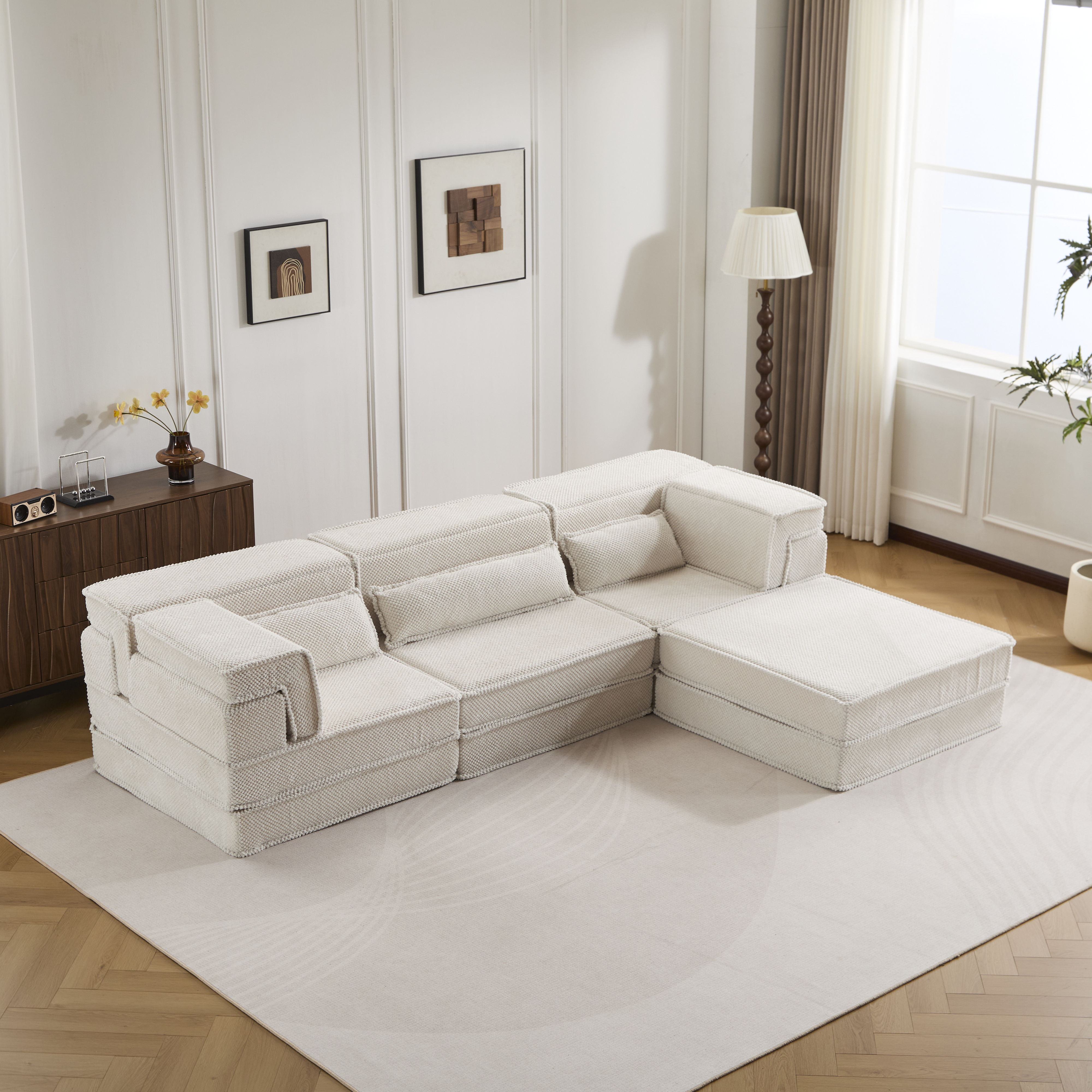 Canapé Mahjong blanc convertible 4 places 3 coussins