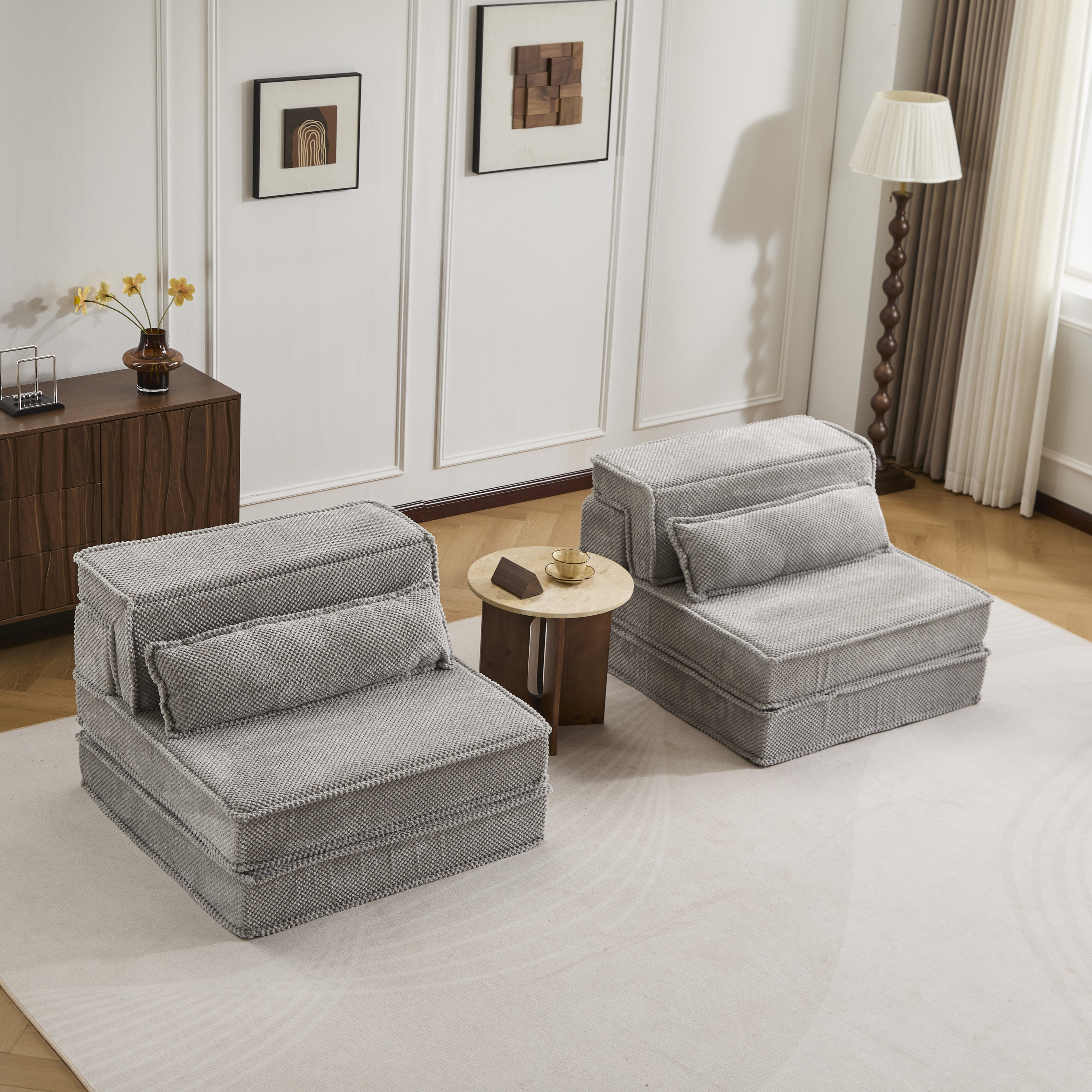 Sofa Mahjong compression, convertible, modulaire, gris clair