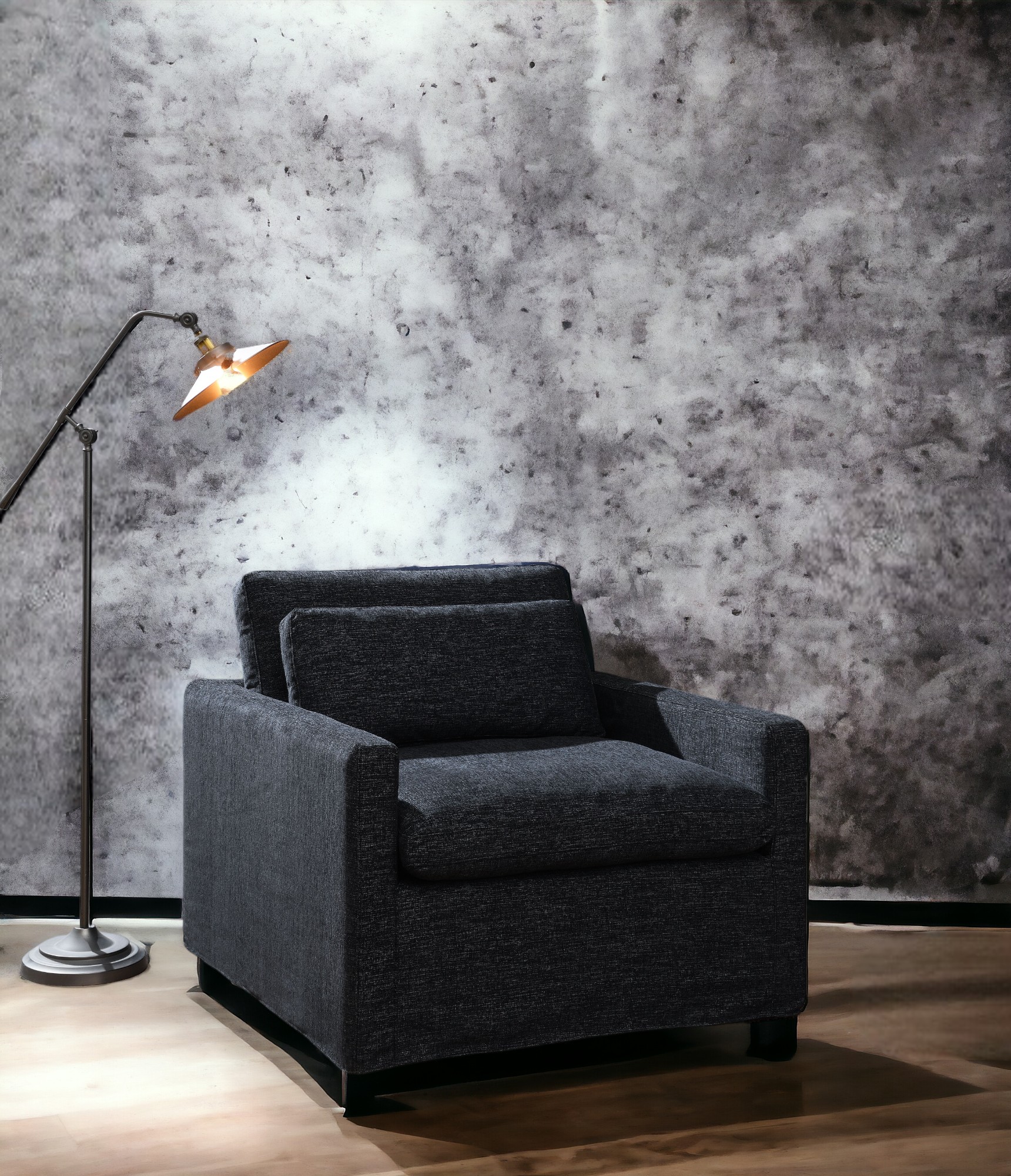 Chaise pivotante Naveen gris tissu avec coussin
