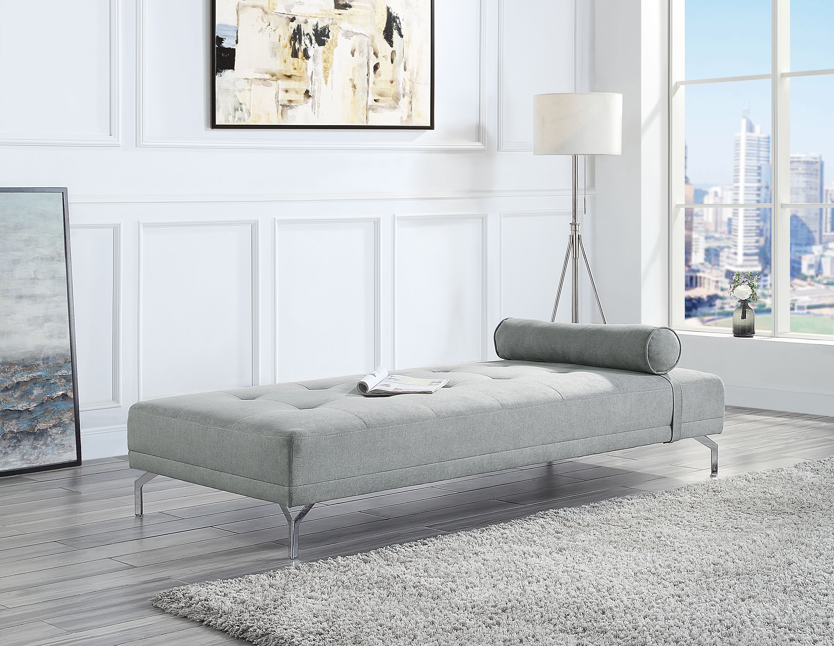 Sofa lit Quenti velours gris, avec oreiller