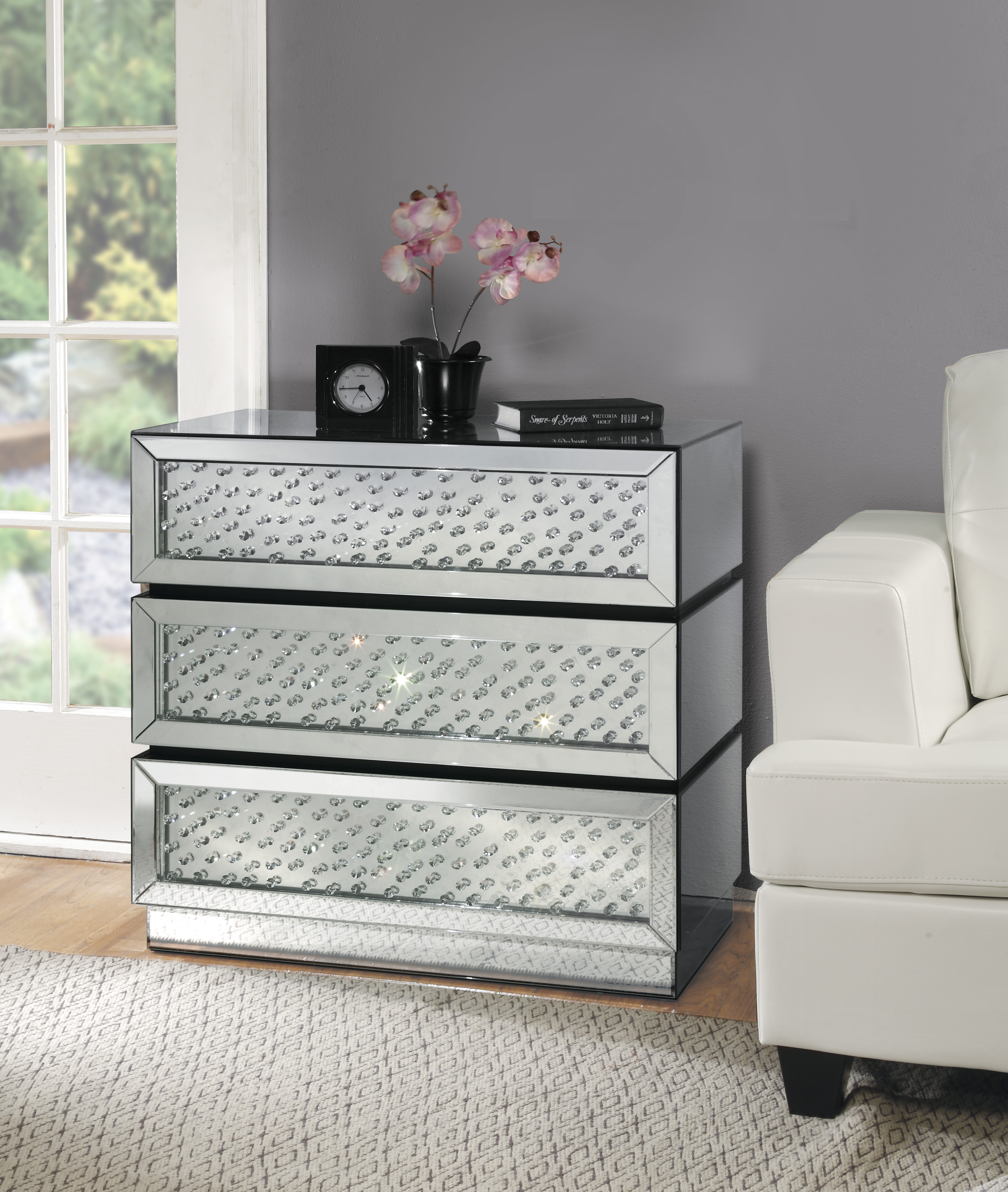 Cabinet console Nysa miroir cristaux artificiels assemblé