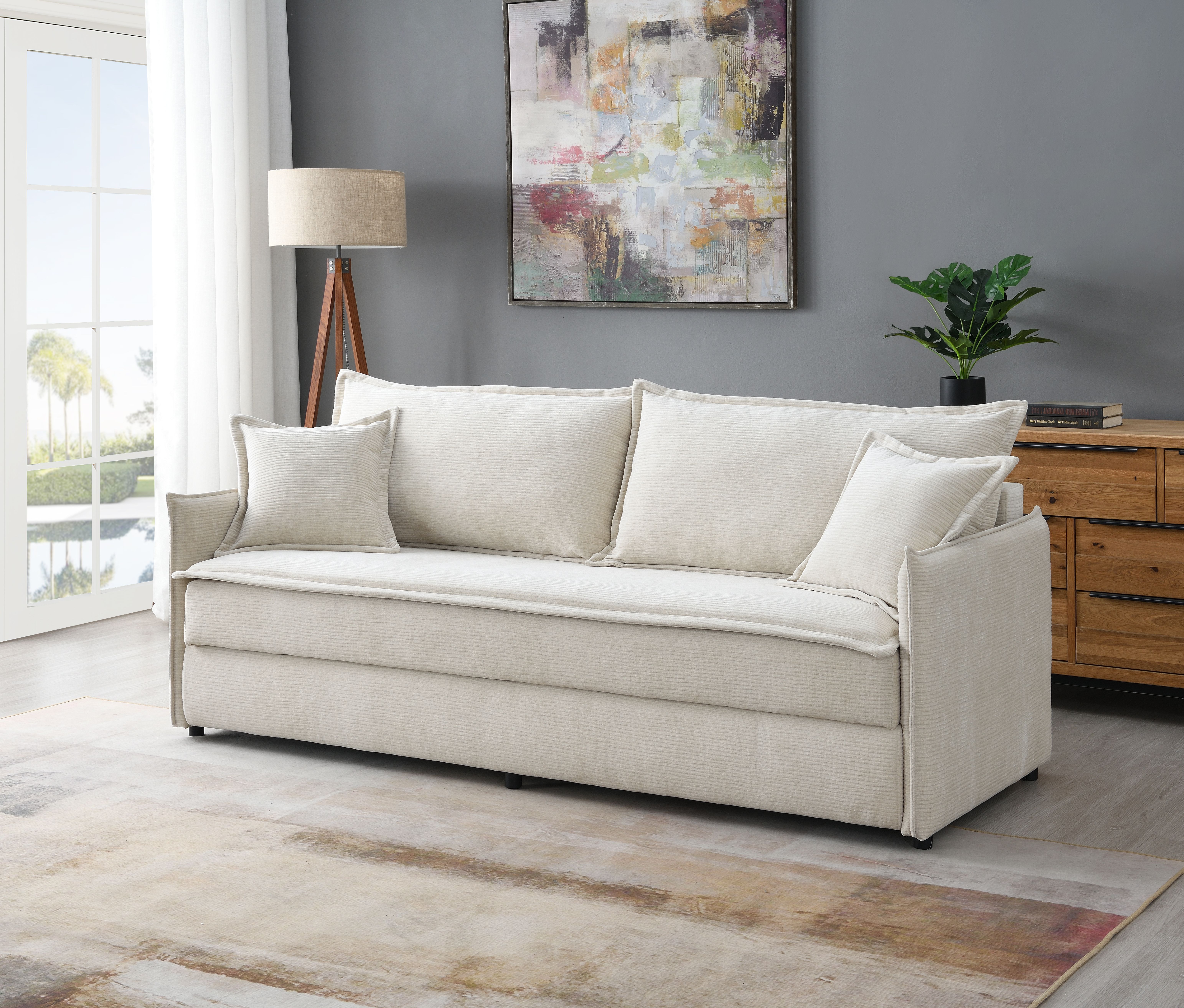 Sofa sectionnel Elisea beige convertible 2 coussins