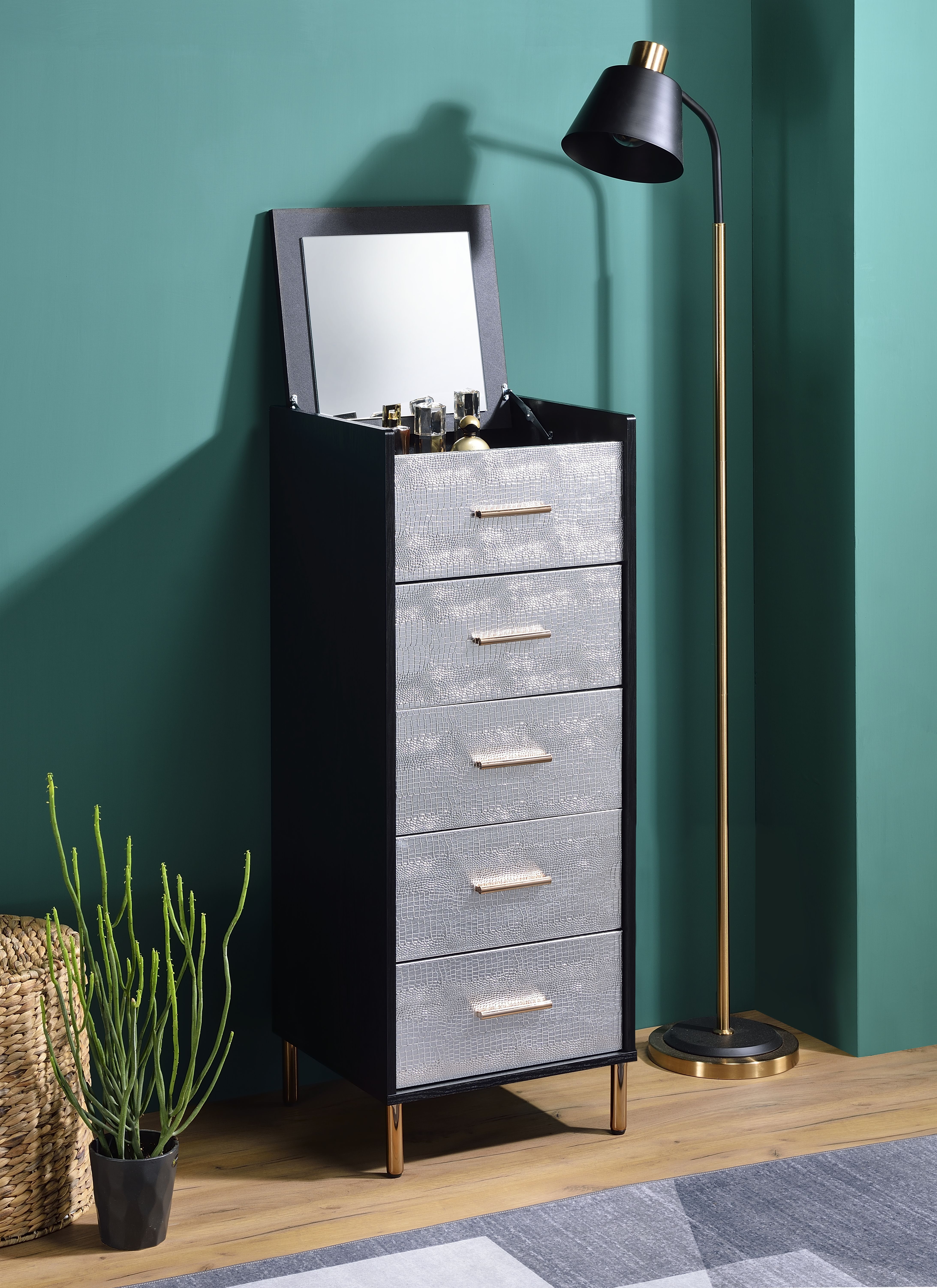Armoire bijoux Myles noir argent or