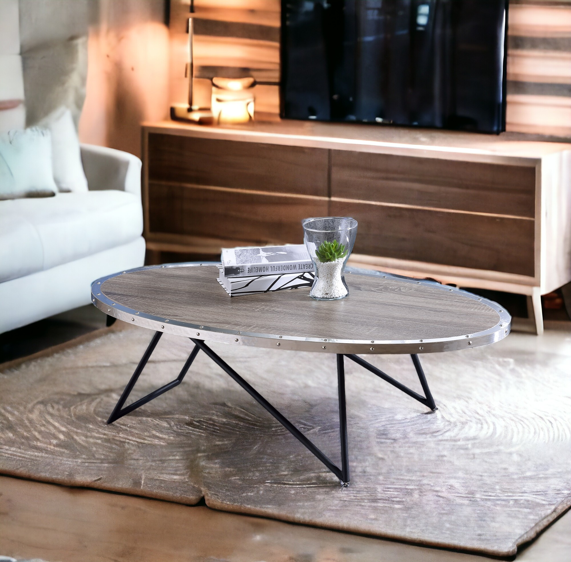 Table Café Allis Chêne Gris Bois Métal