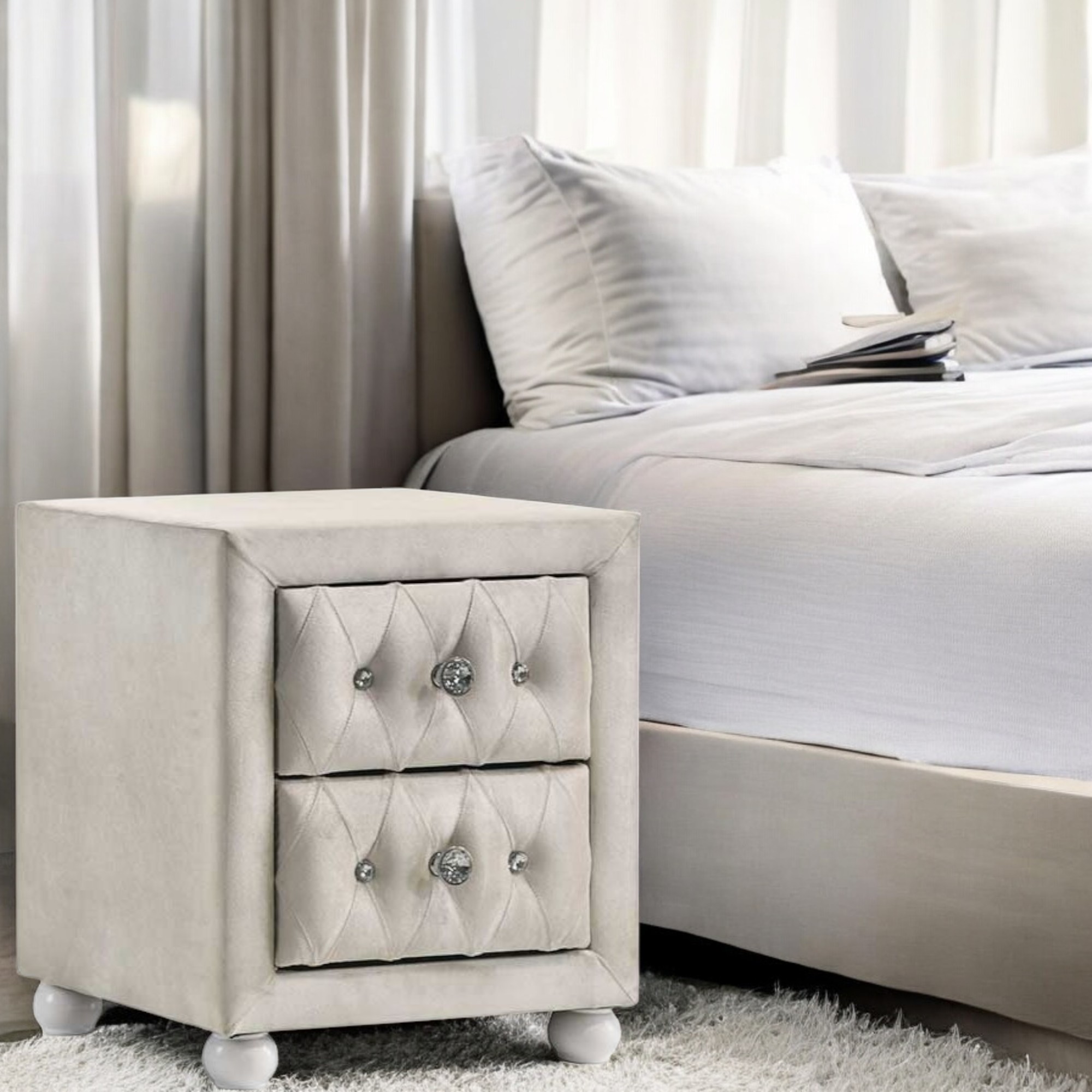 Table Nuit Reggie Tissu Beige