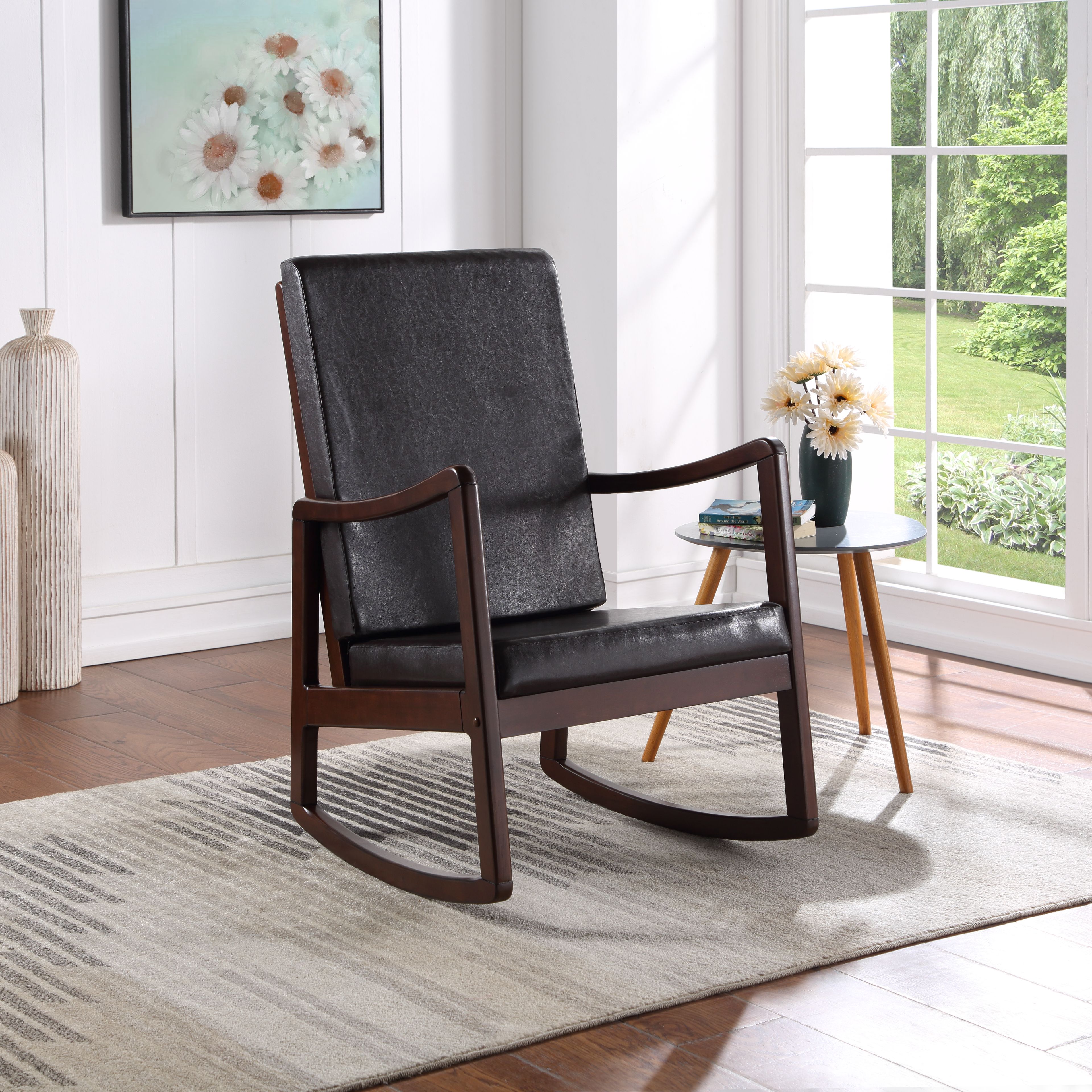 Fauteuil berçant Raina cuir synthétique brun espresso