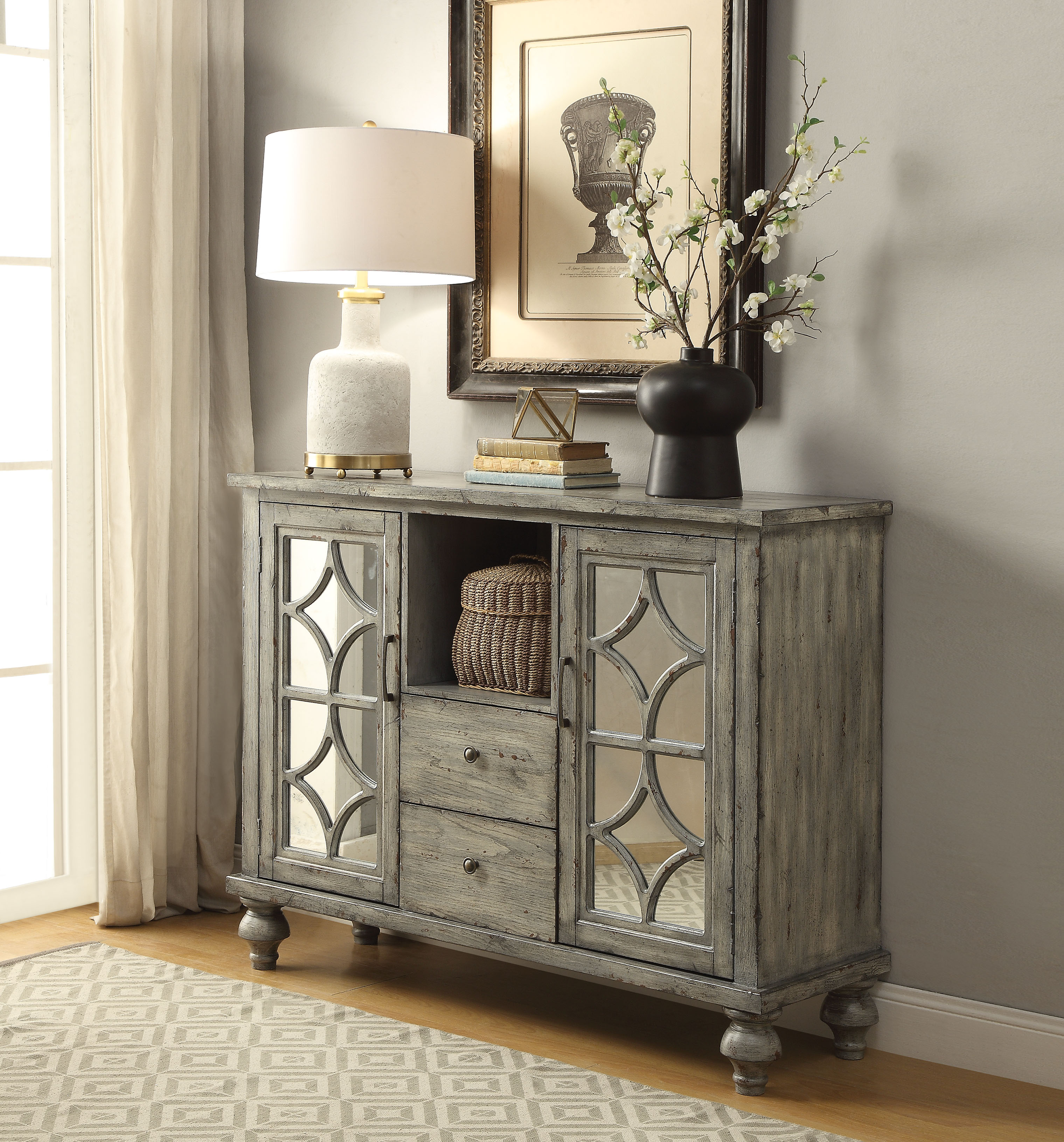 Table console Velika gris raboté 1 compartiment ouvert