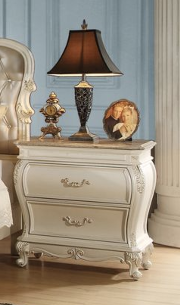 Table nuit Chantelle blanc perle marbre