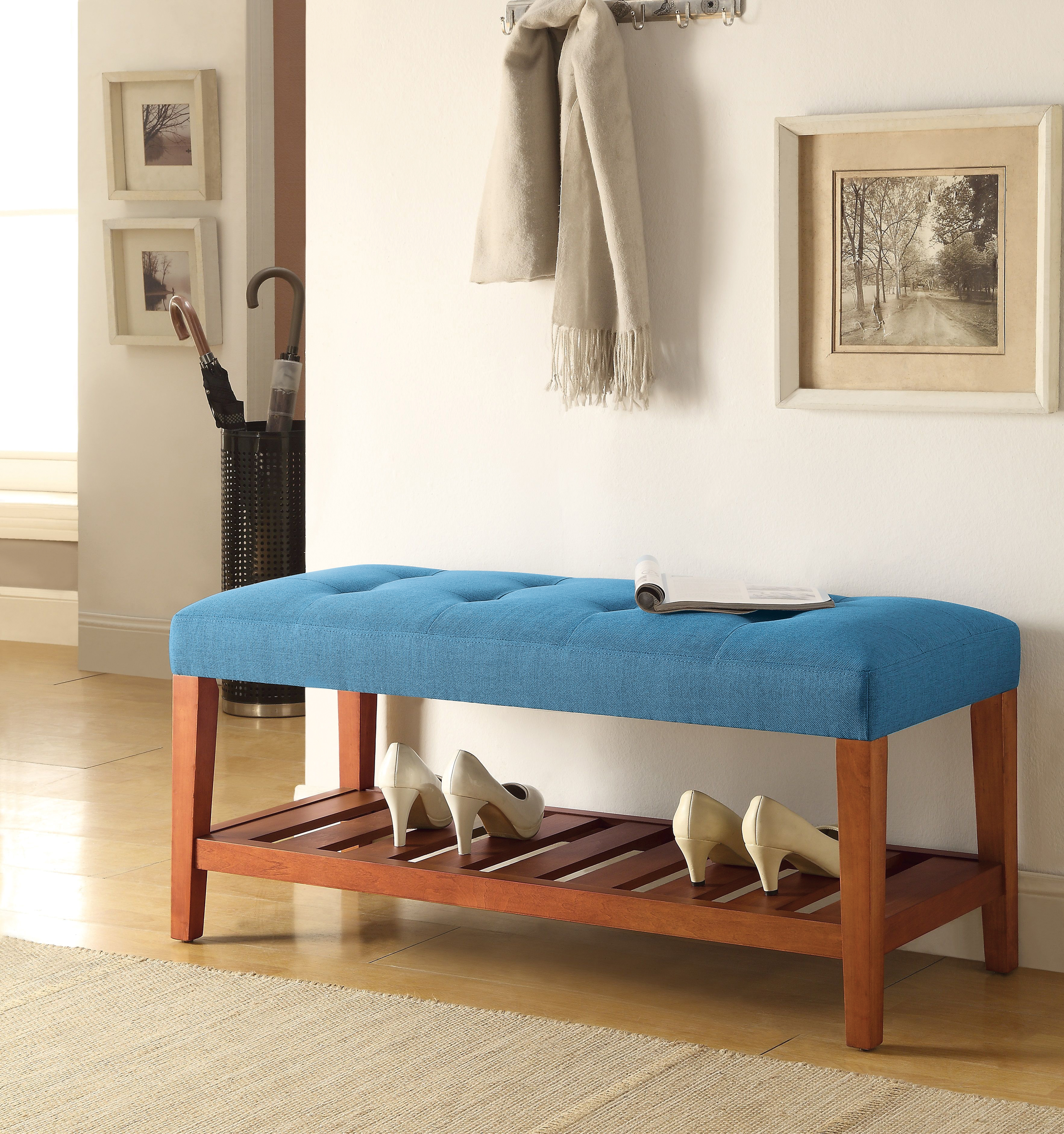 Banc Charla bleu ciel tissu et chêne
