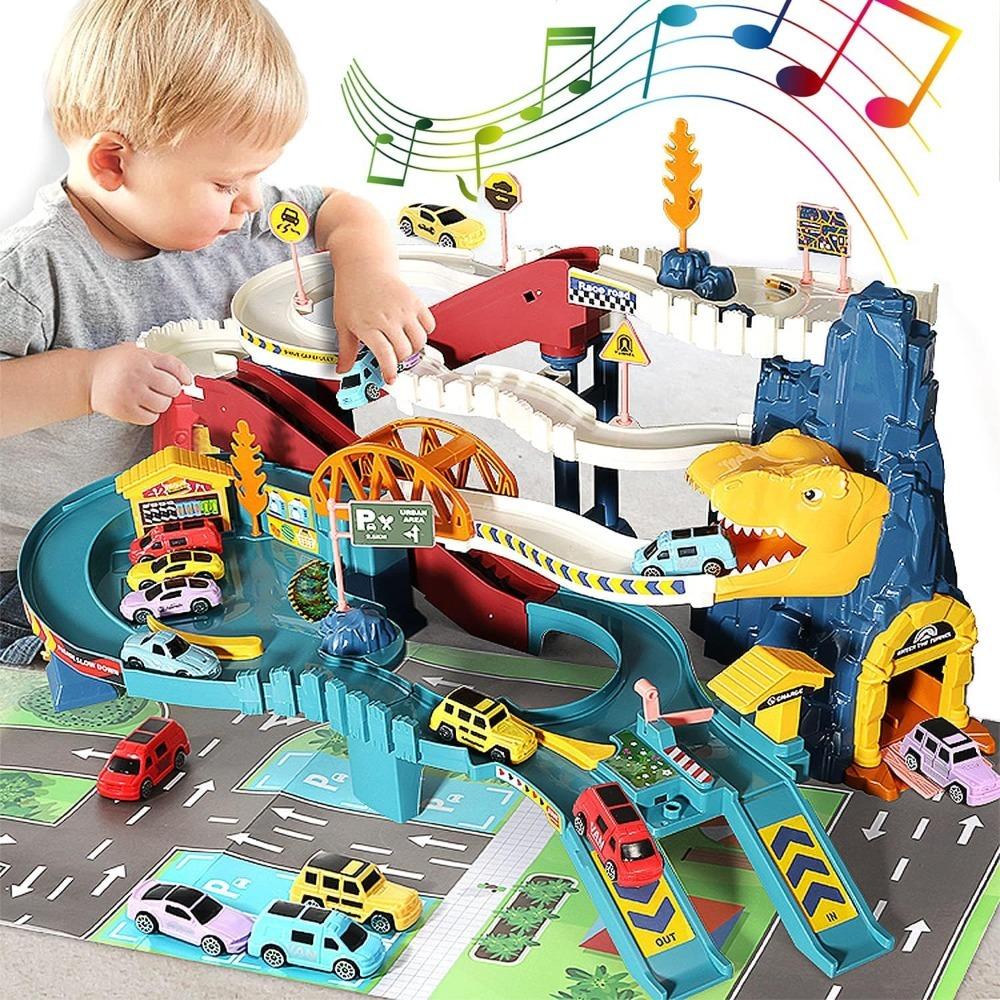 Ensemble train dinosaure montagne piste petit voiture