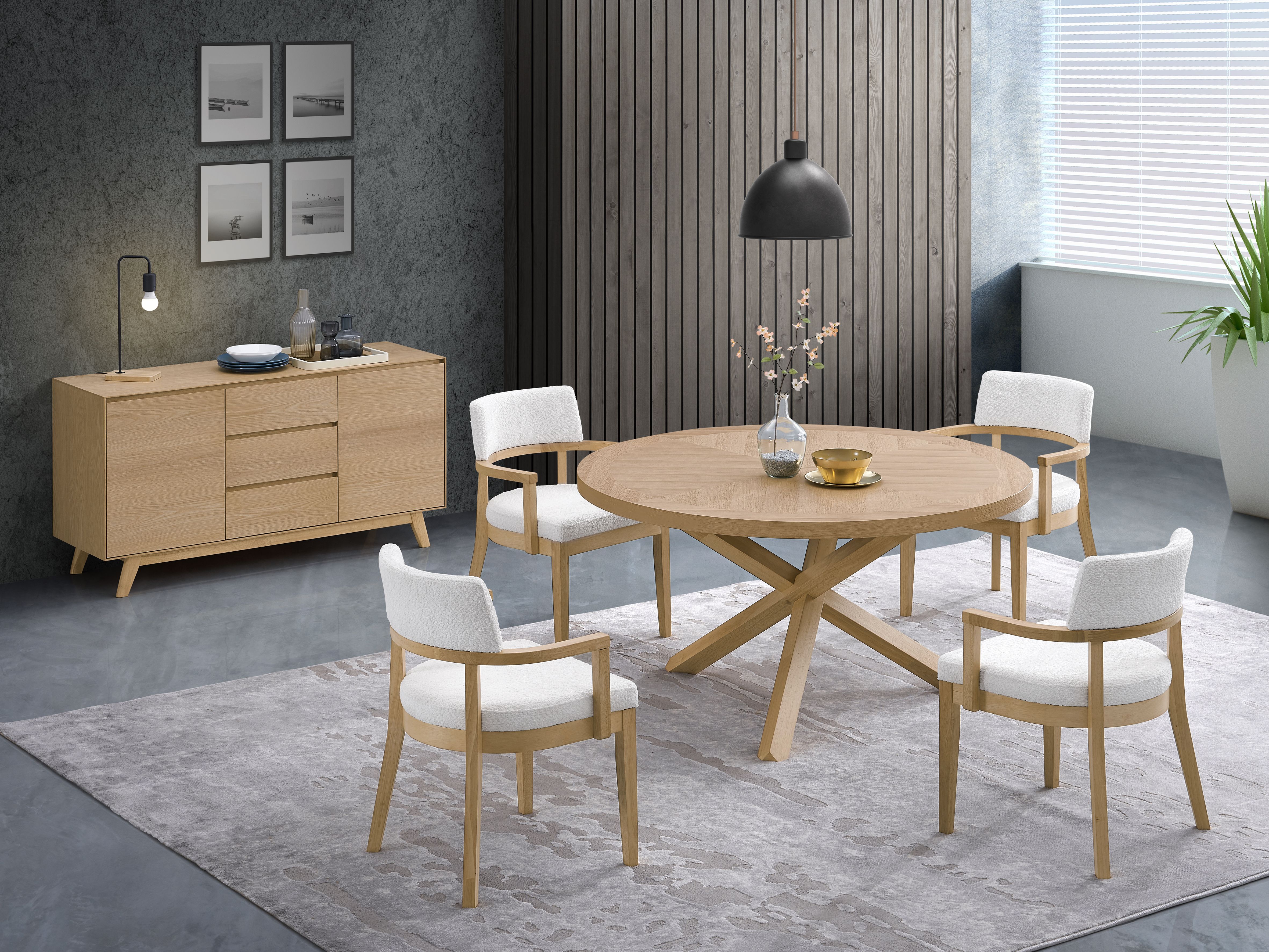 Kasem 5 pcs table à dîner ronde chêne ensemble