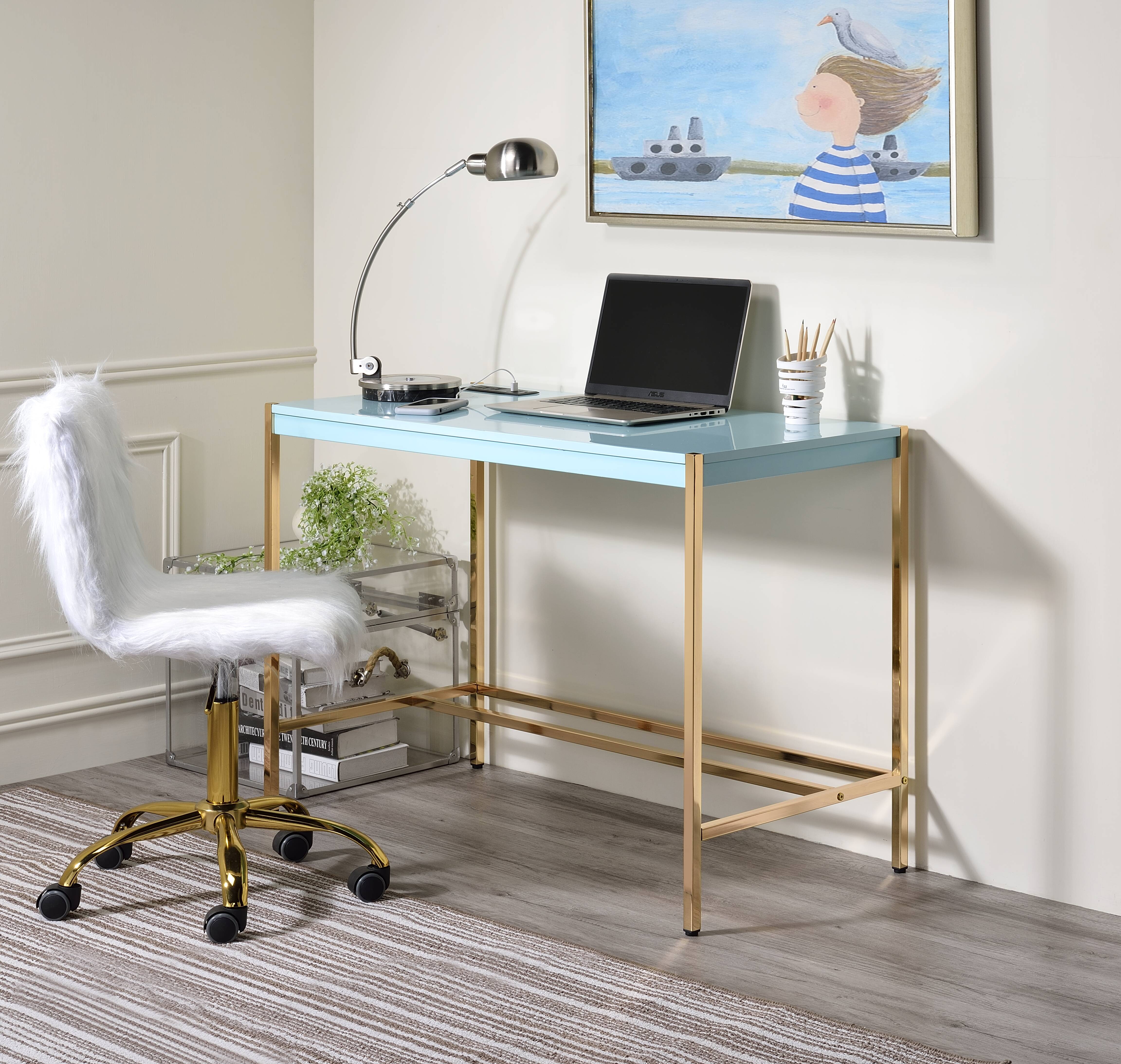 Midriaks Bureau bleu bébé or fini USB