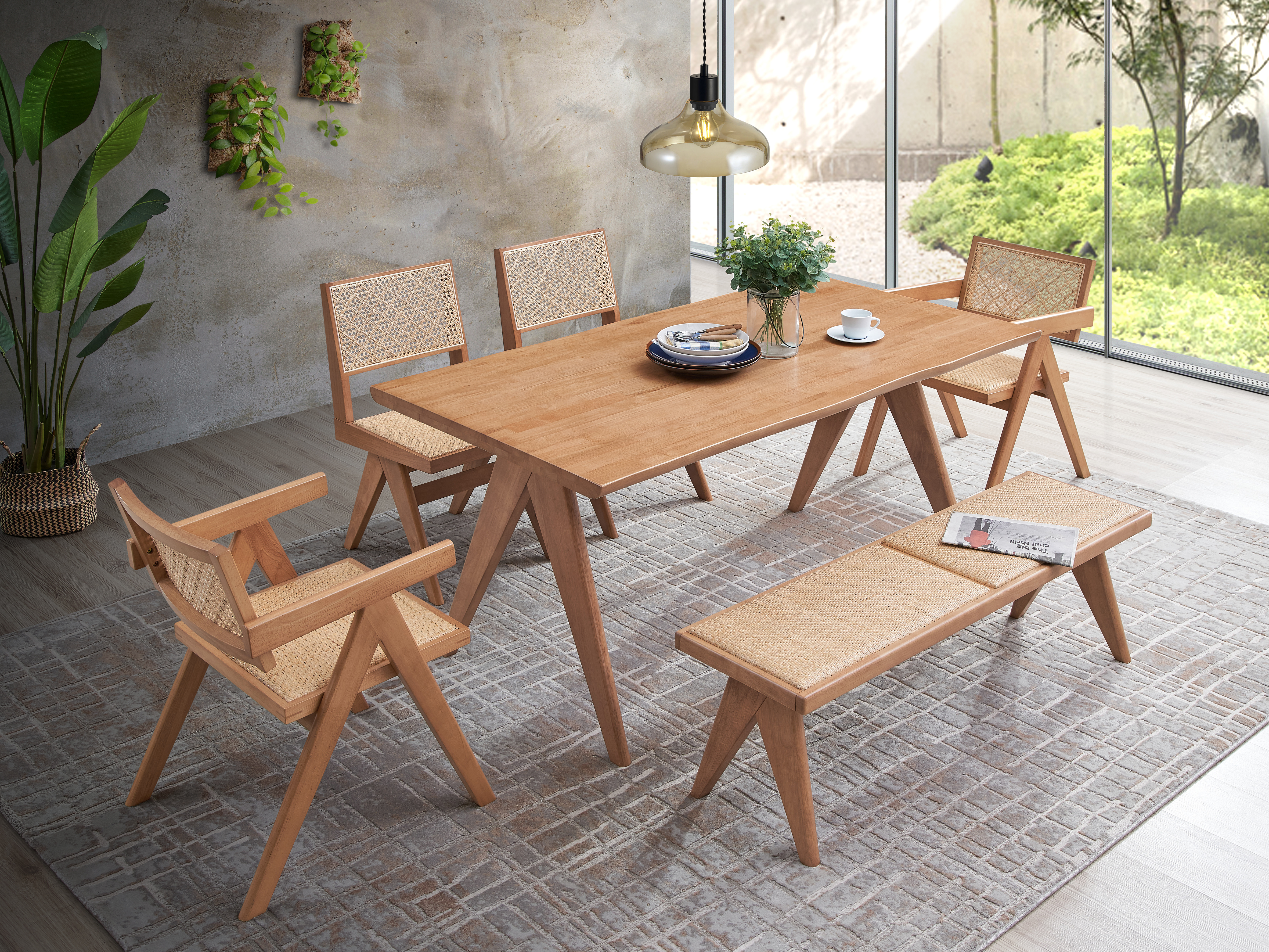 Ensemble patio Valentina rotin 5 pcs, fini naturel, sans banc