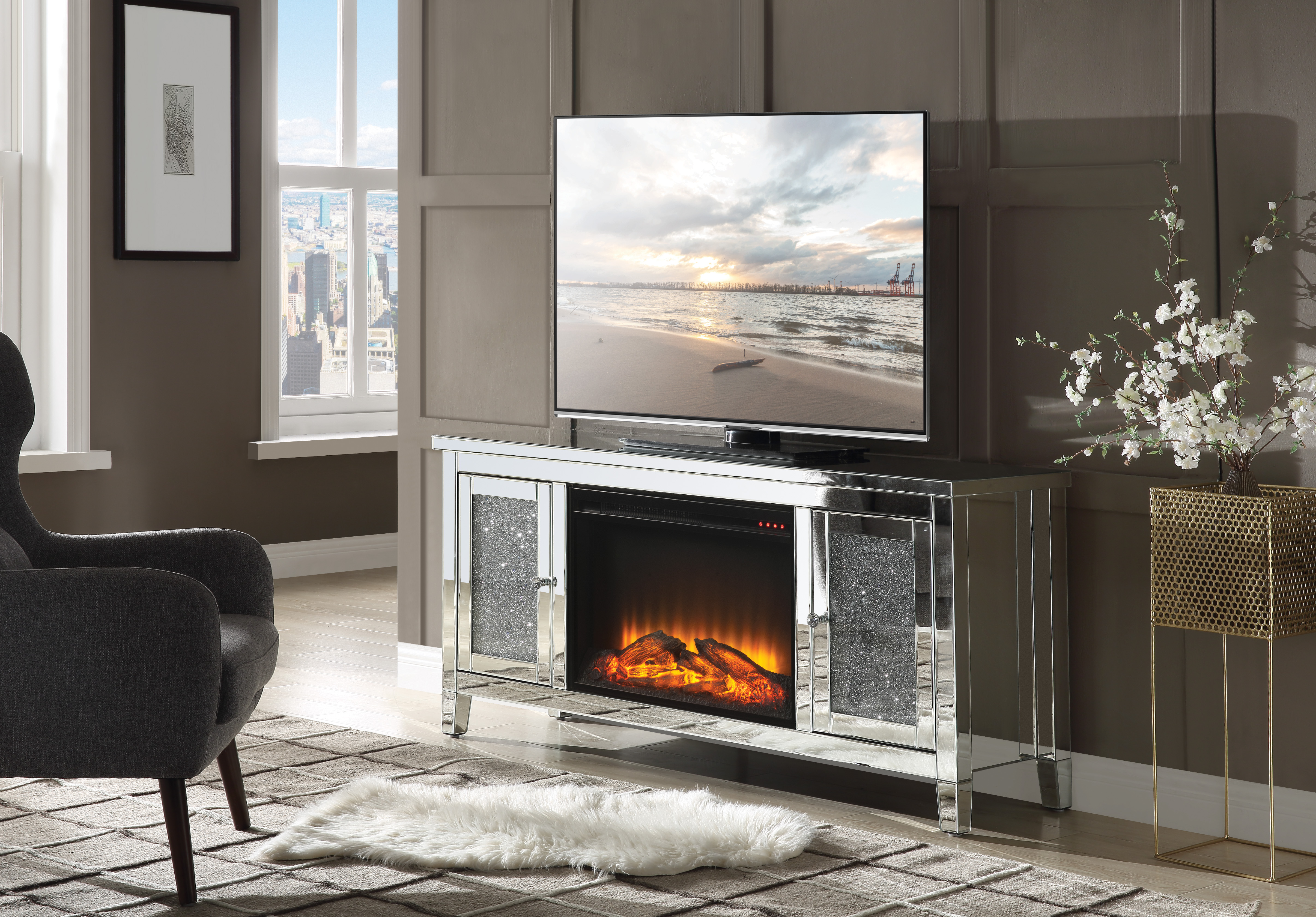 Meuble télé Noralie avec foyer
