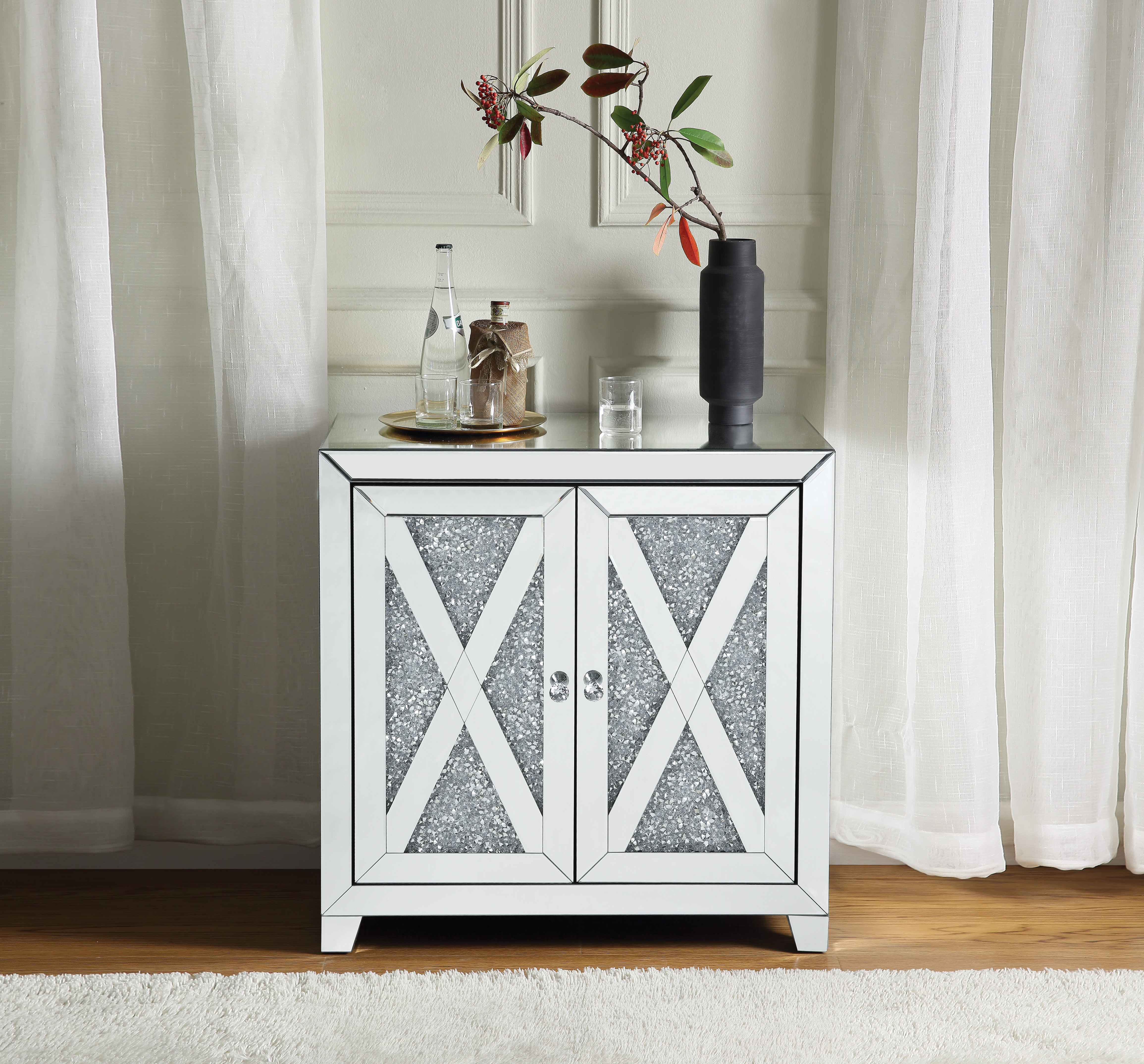 Console Noralie miroir diamants faux cristaux