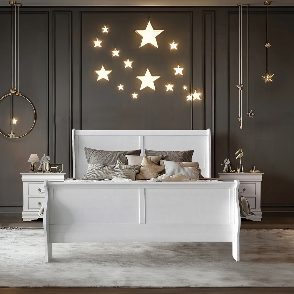 Lit queen Louis Philippe III blanc finition