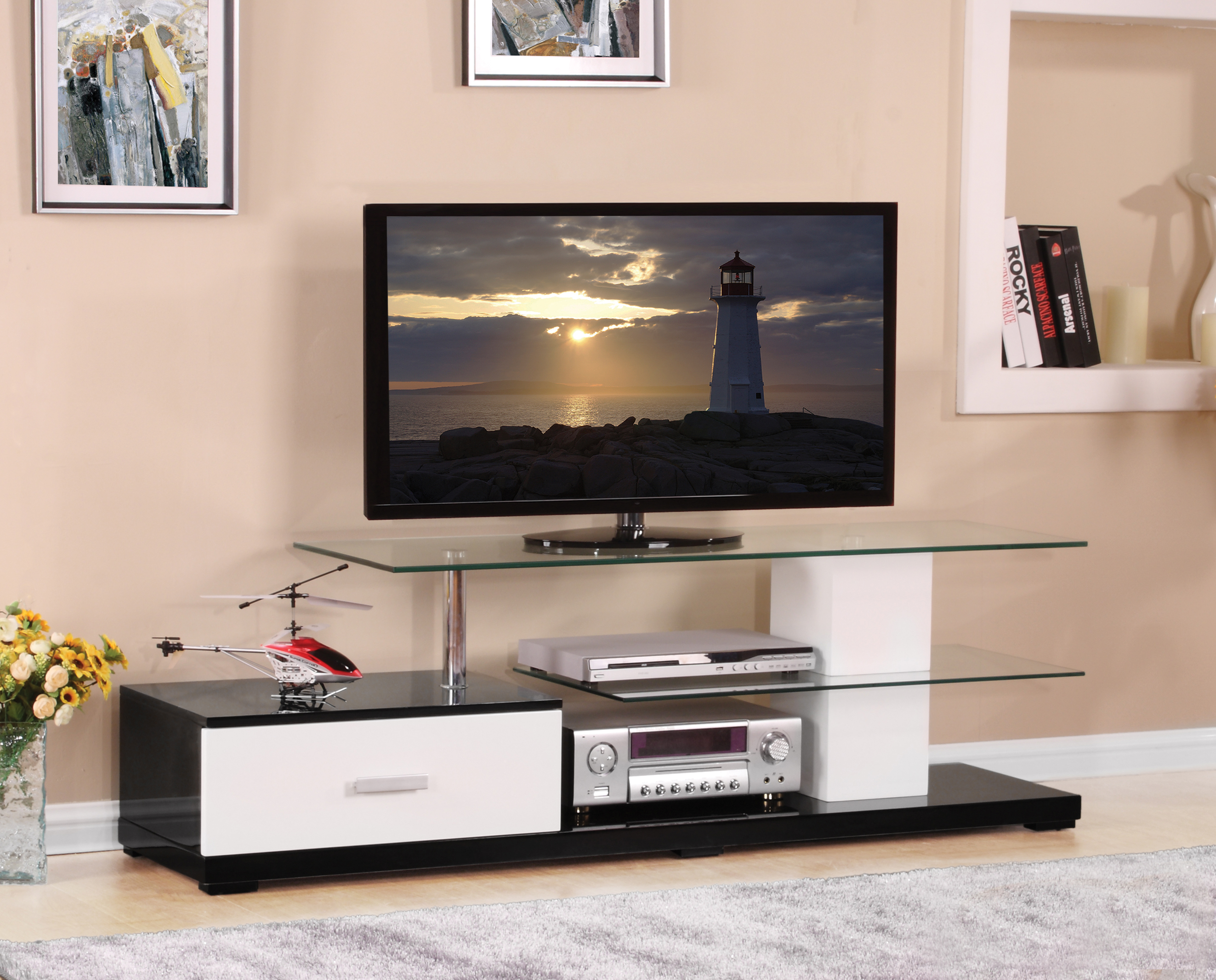 Meuble TV Ivana noir blanc
