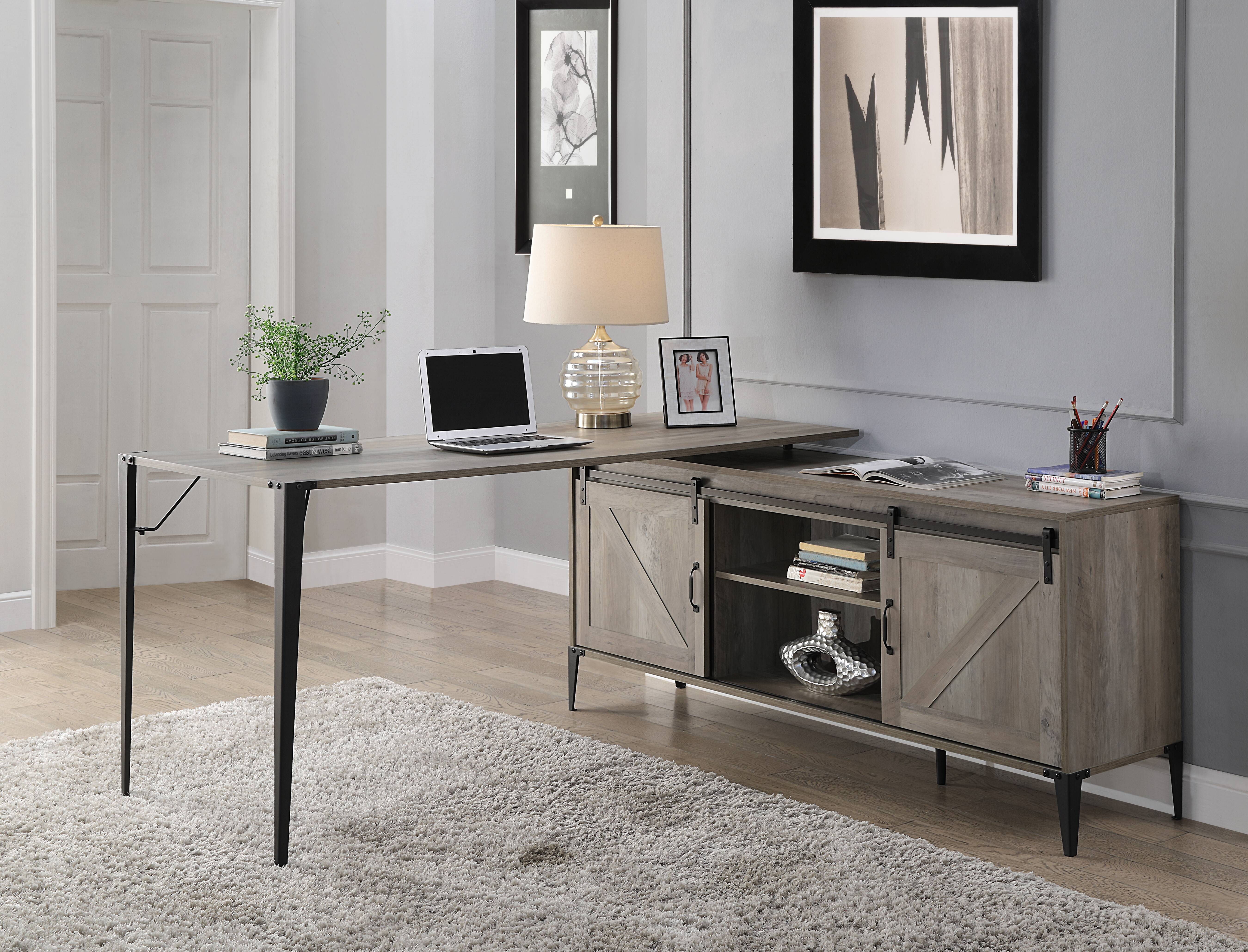 Bureau Zakawani chêne gris finition noire cabinet