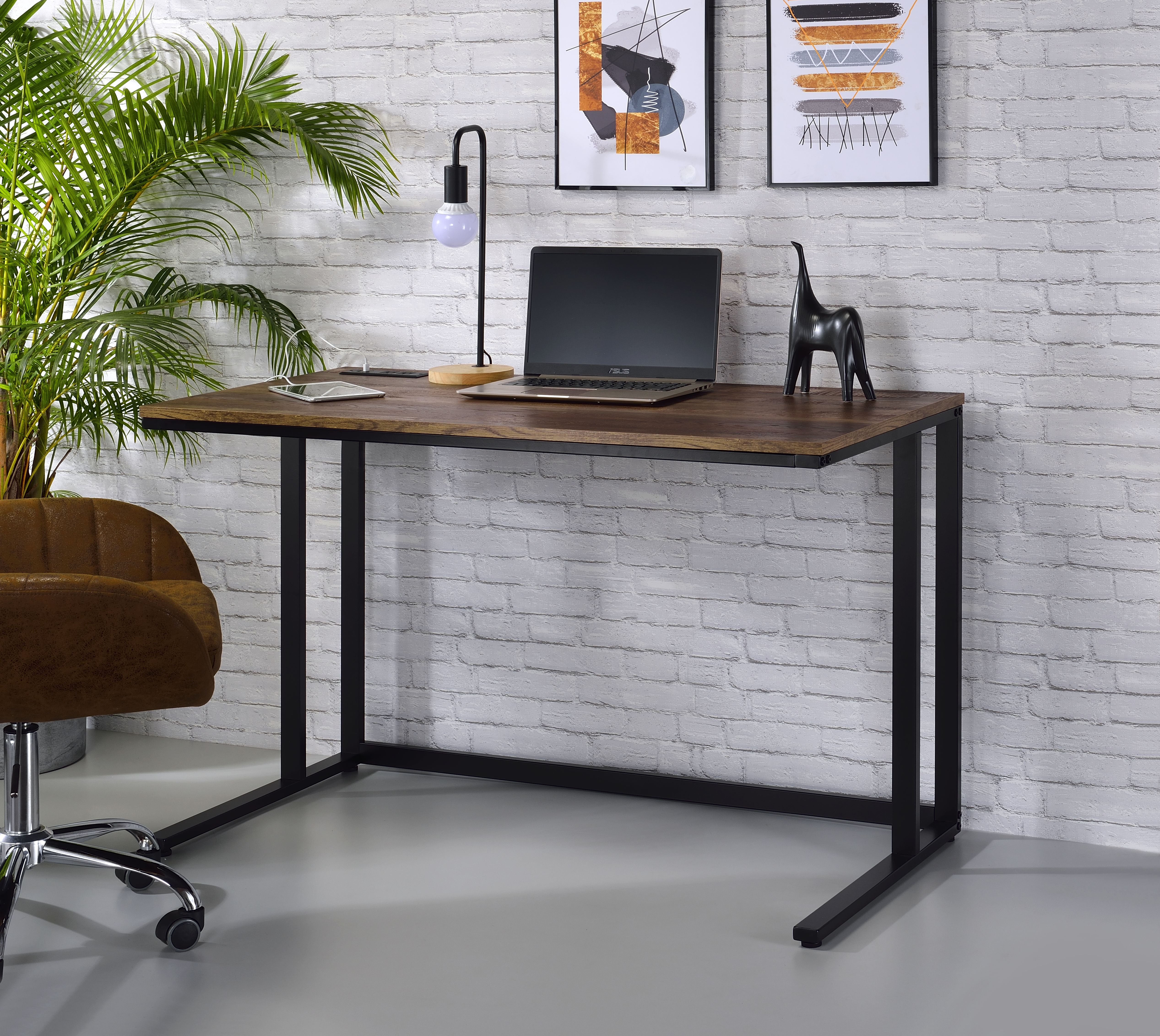 Tyrese Bureau noyer/noir avec USB