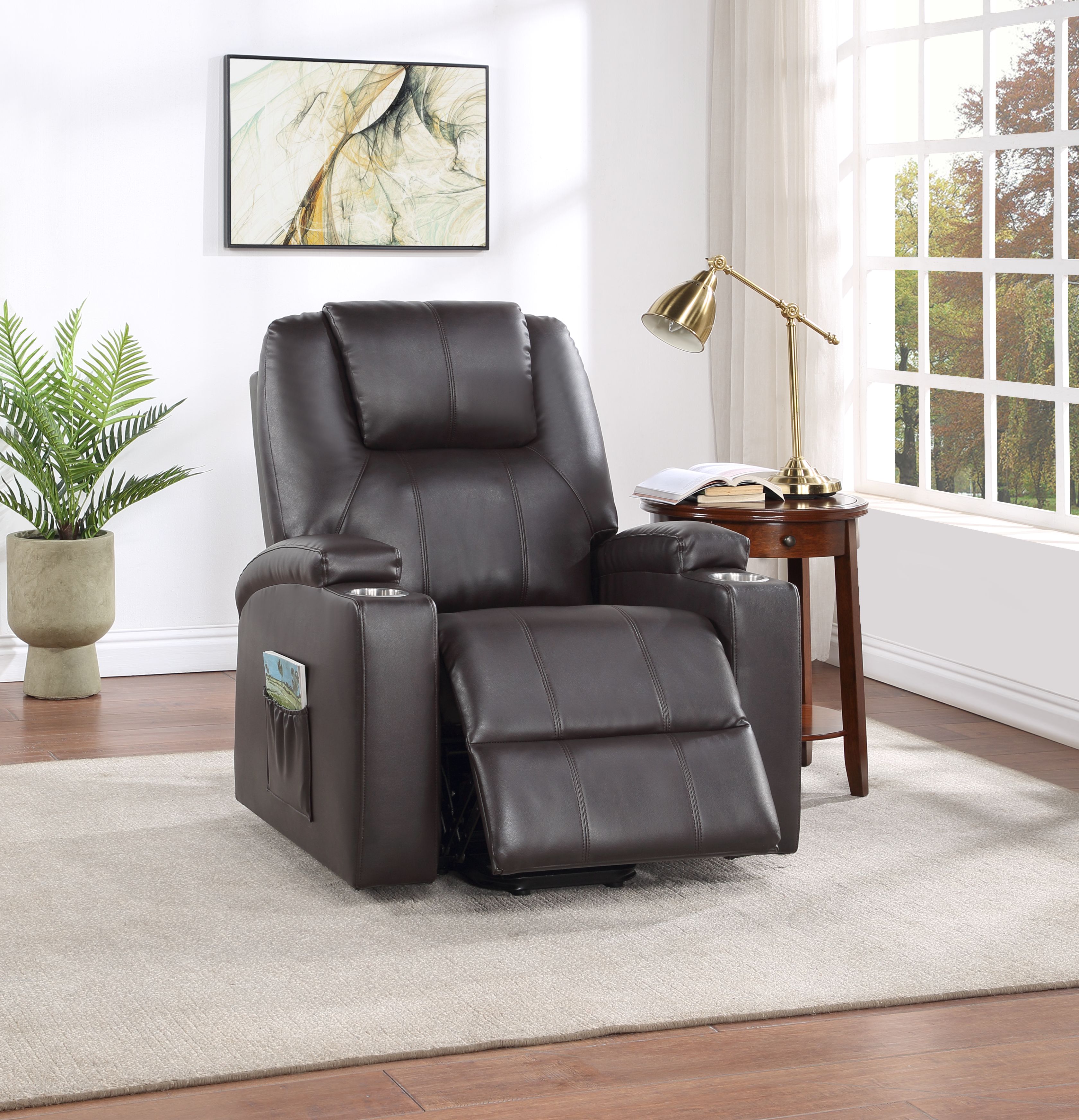Fauteuil inclinable Aire cuir brun levage massage électrique