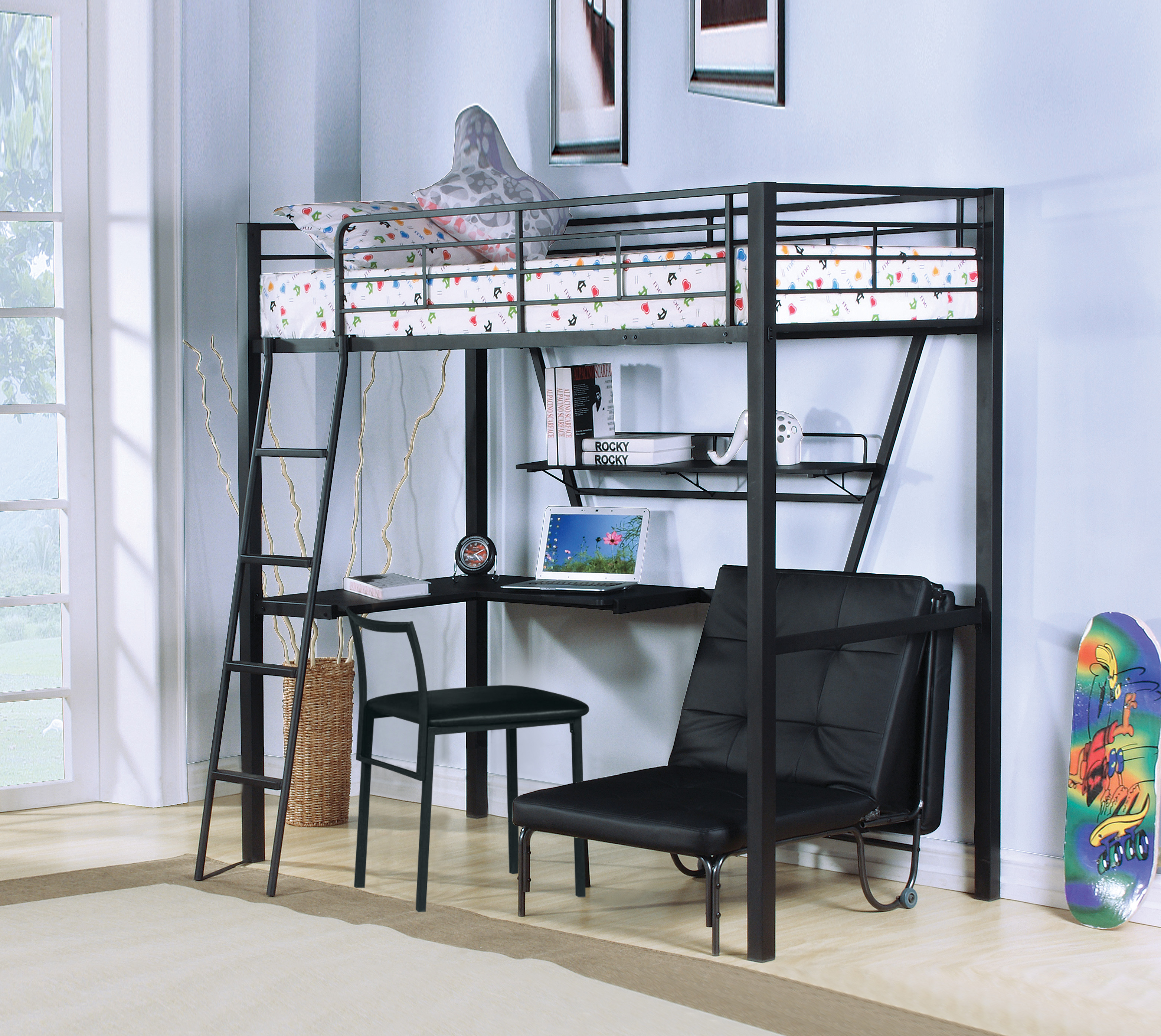 Lit Mezzanine Jumeau Senon Argent Noir Bureau